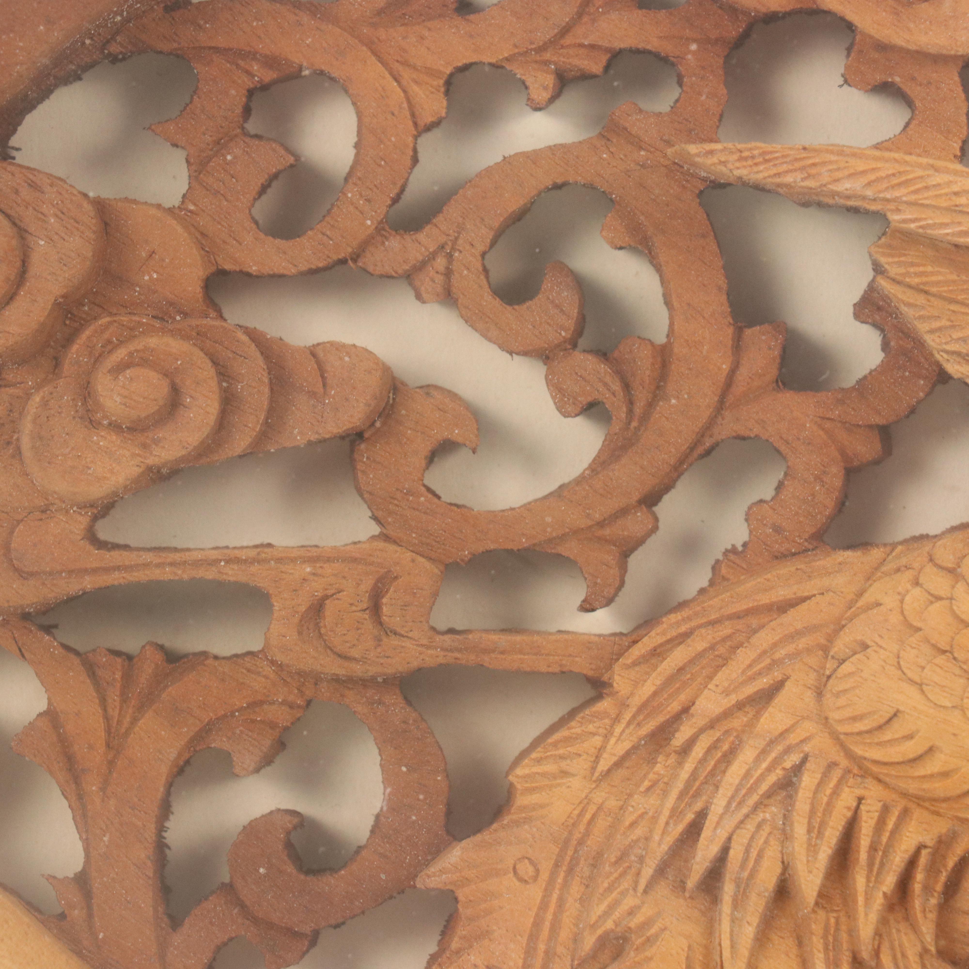 Chinese Carved Wood Panel with Dragons, Phoenixes, and Flower Motifs