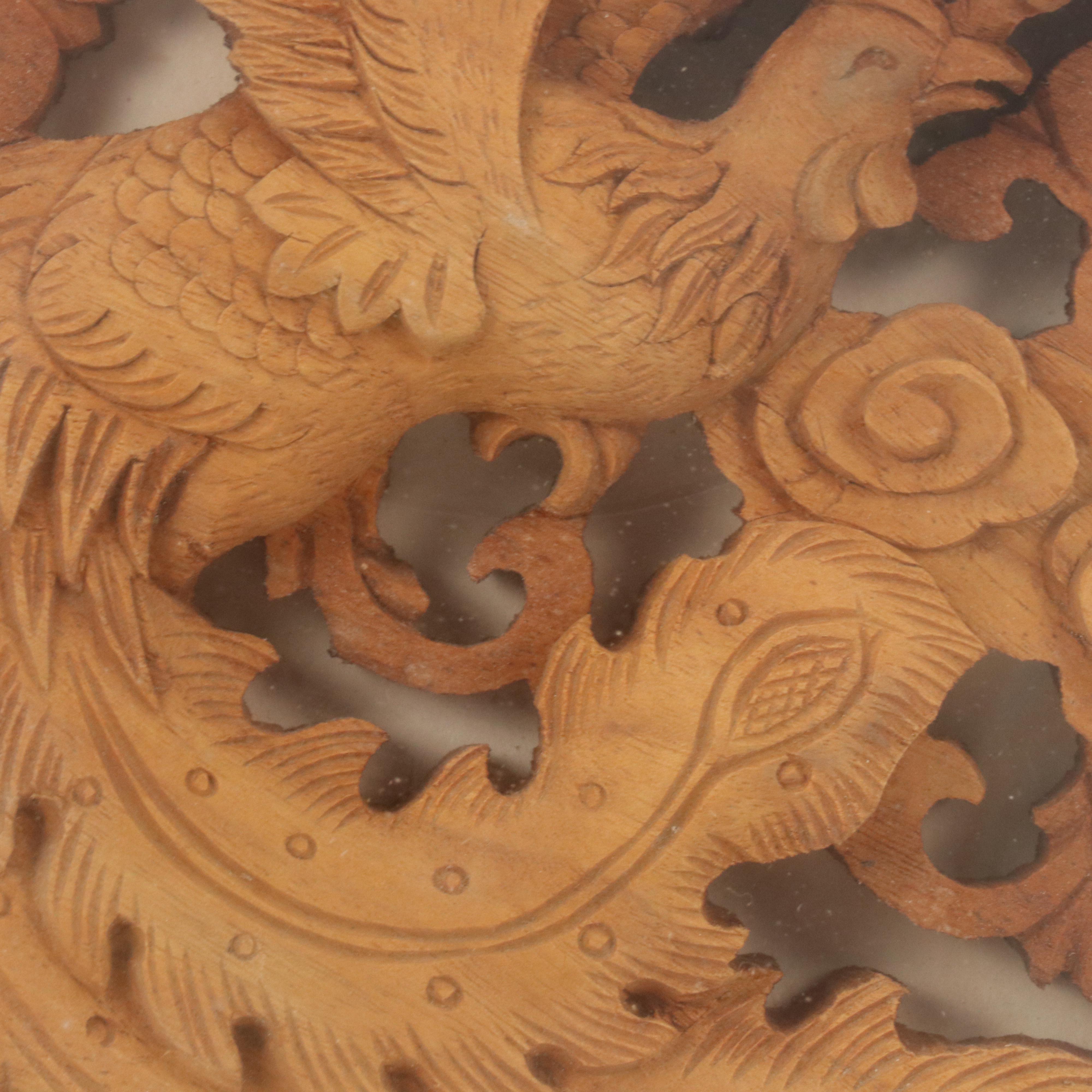Chinese Carved Wood Panel with Dragons, Phoenixes, and Flower Motifs