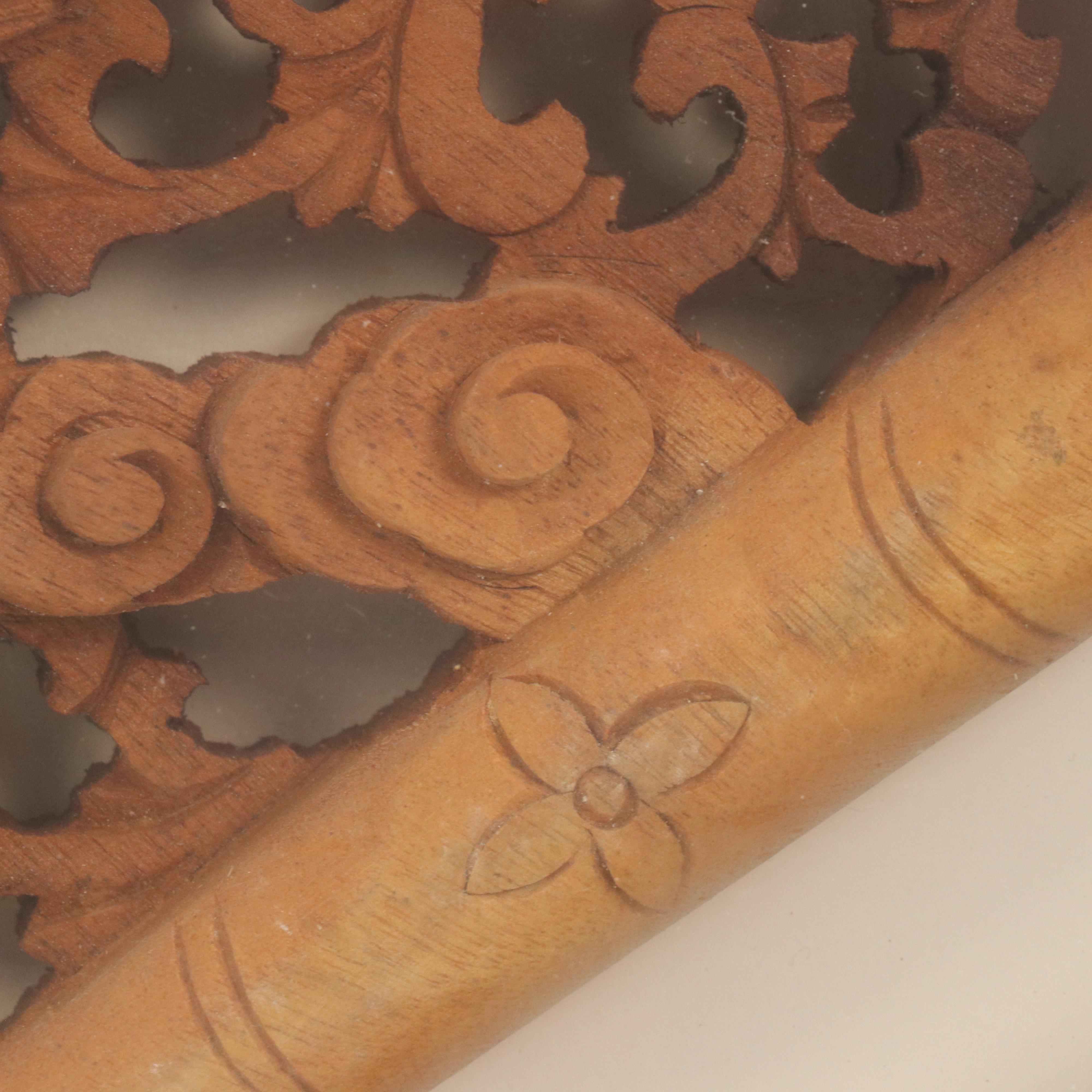 Chinese Carved Wood Panel with Dragons, Phoenixes, and Flower Motifs