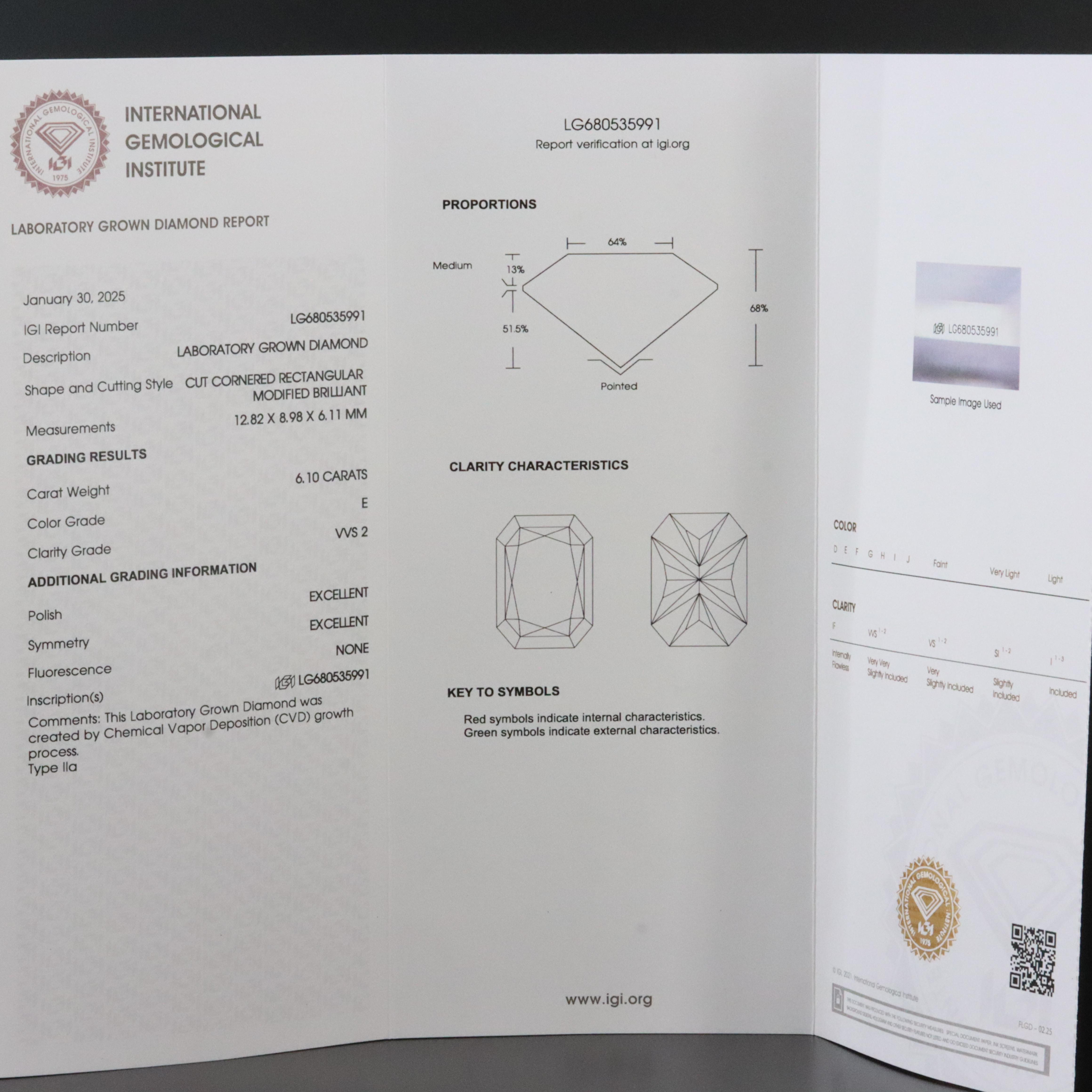 Loose 6.10 CT Lab Grown Diamond with IGI Report