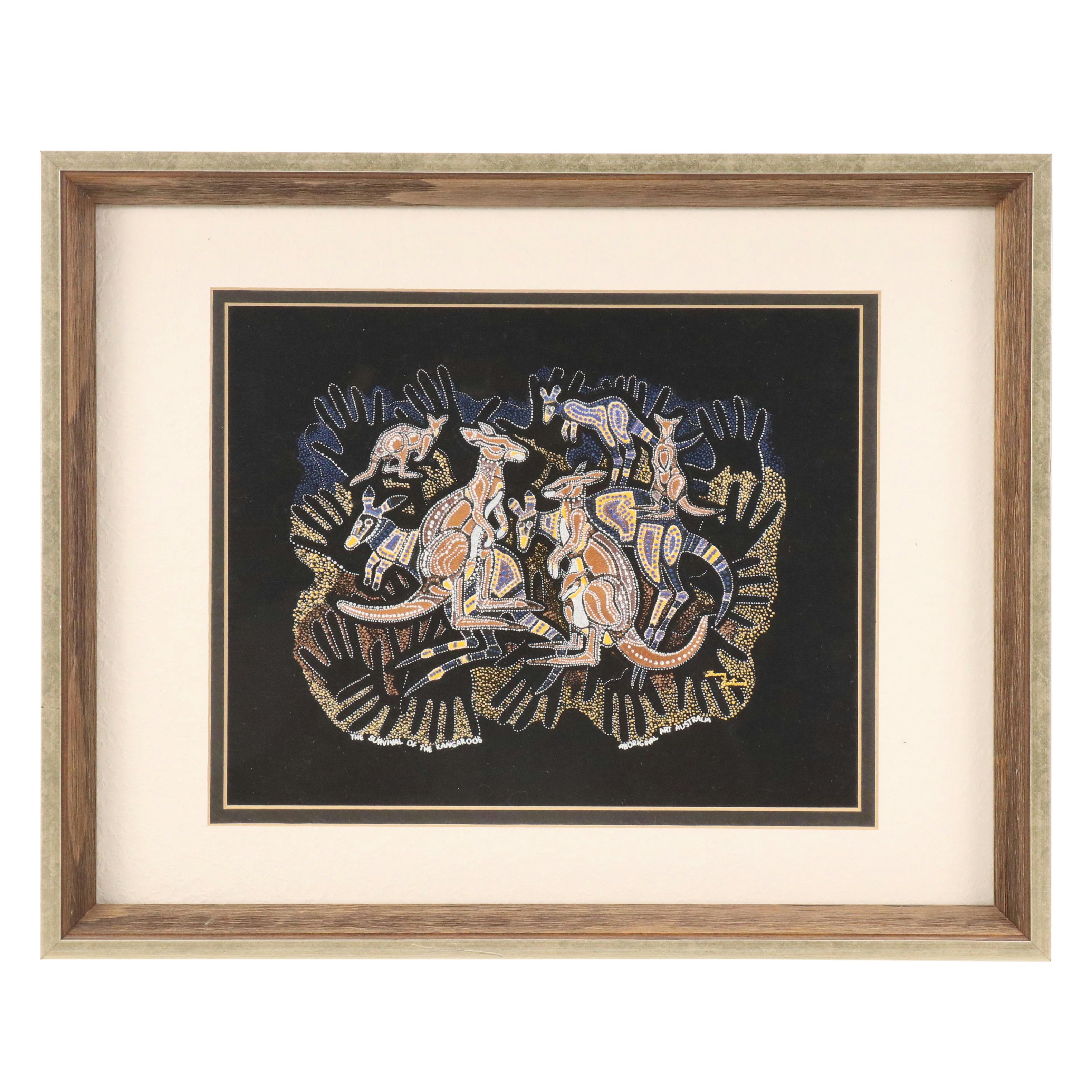 Bulurru Aboriginal Reproduction Acrylic Painting "The Survival of the Kangaroos"