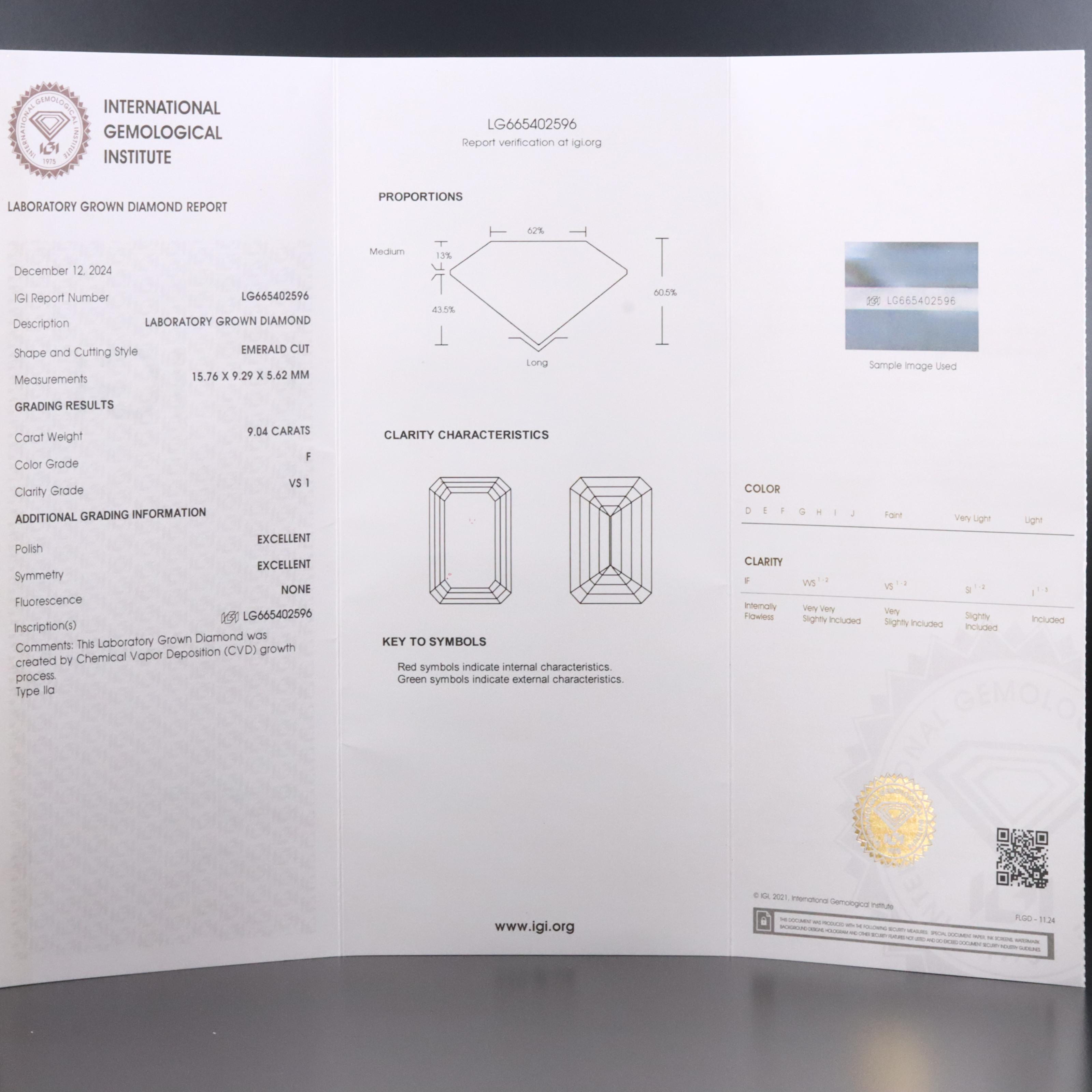 Loose 9.04 CT Lab Grown Diamond with IGI Report