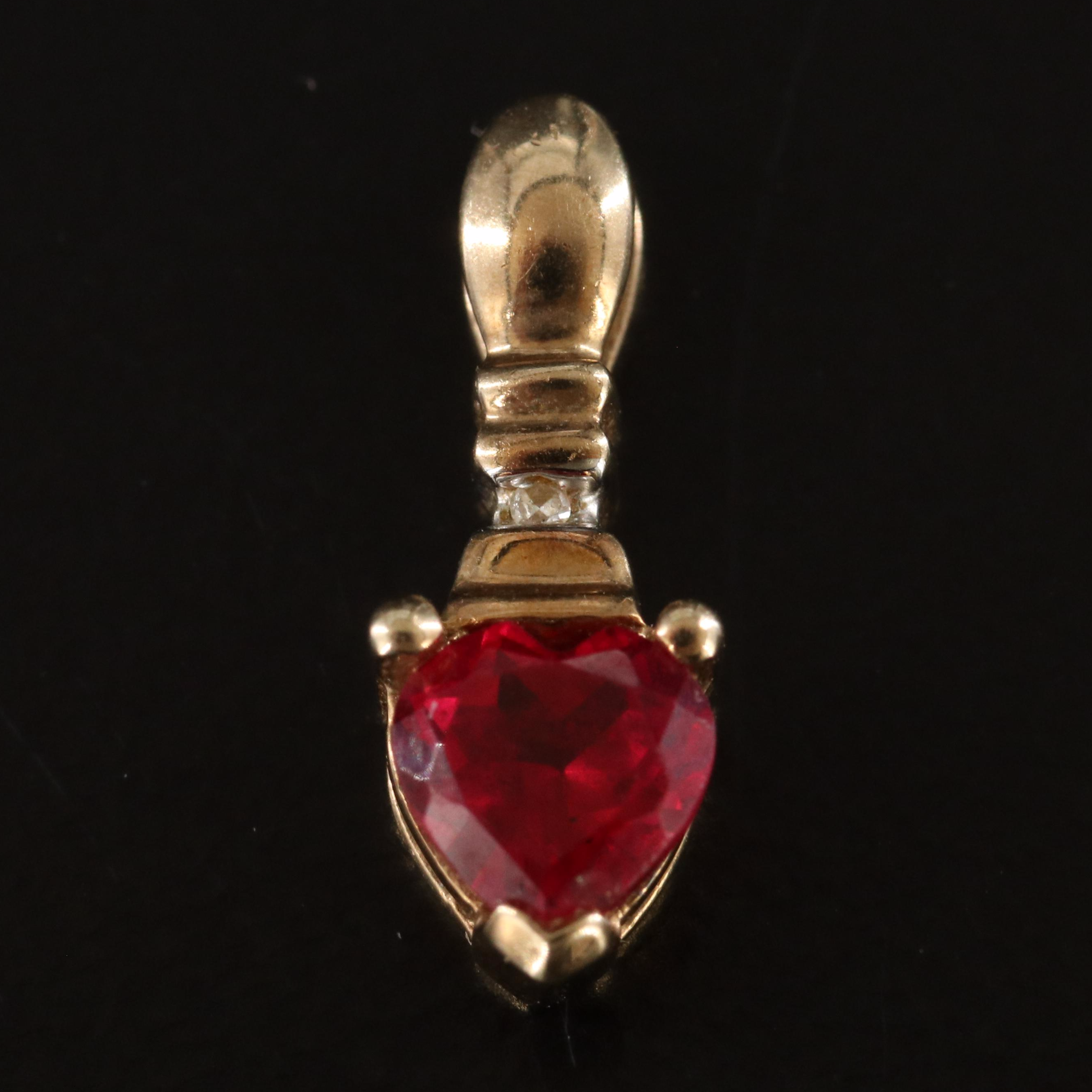 10K Ruby and Diamond Heart Pendant
