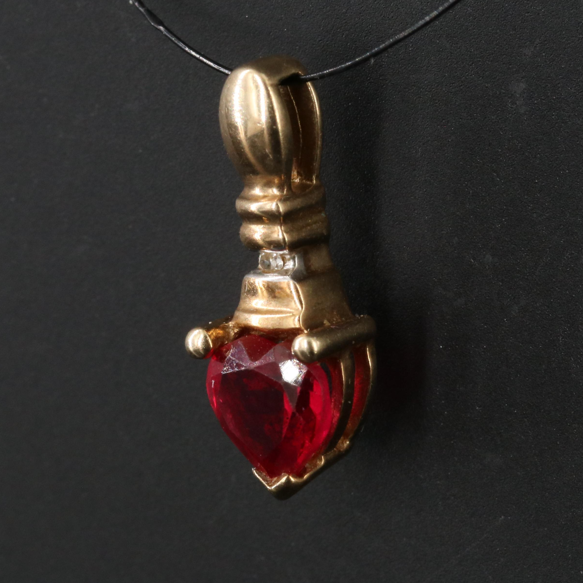 10K Ruby and Diamond Heart Pendant