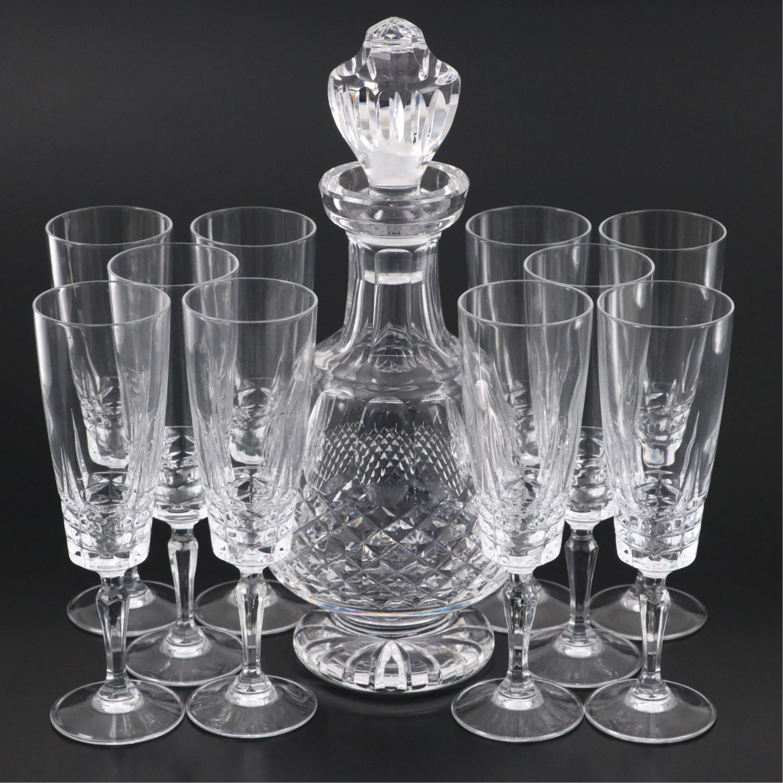 Waterford Crystal "Colleen" Decanter with Other Champagne Flutes
