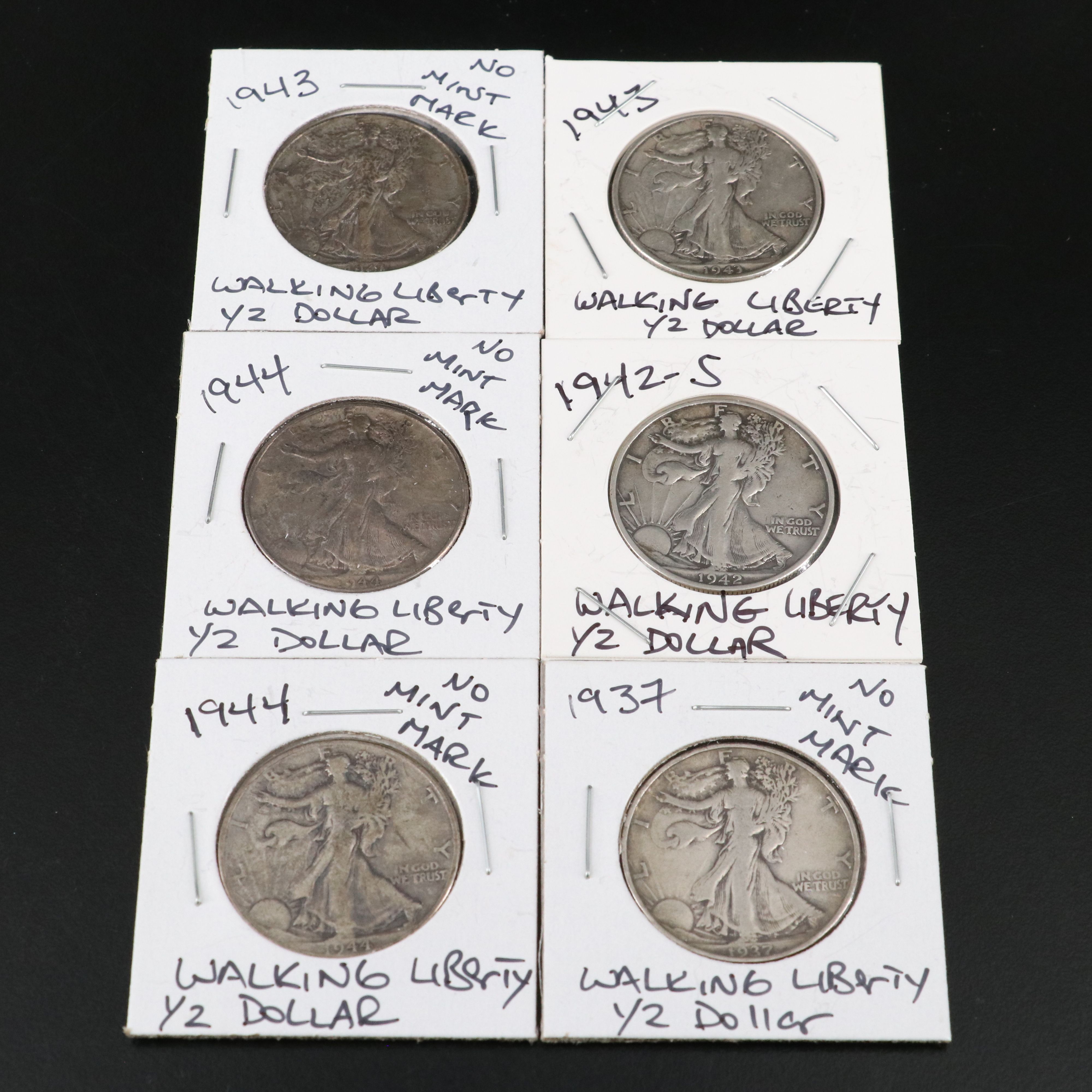 Twenty-Four Silver U.S. Half Dollars, Walking Liberty, Franklin, Kennedy