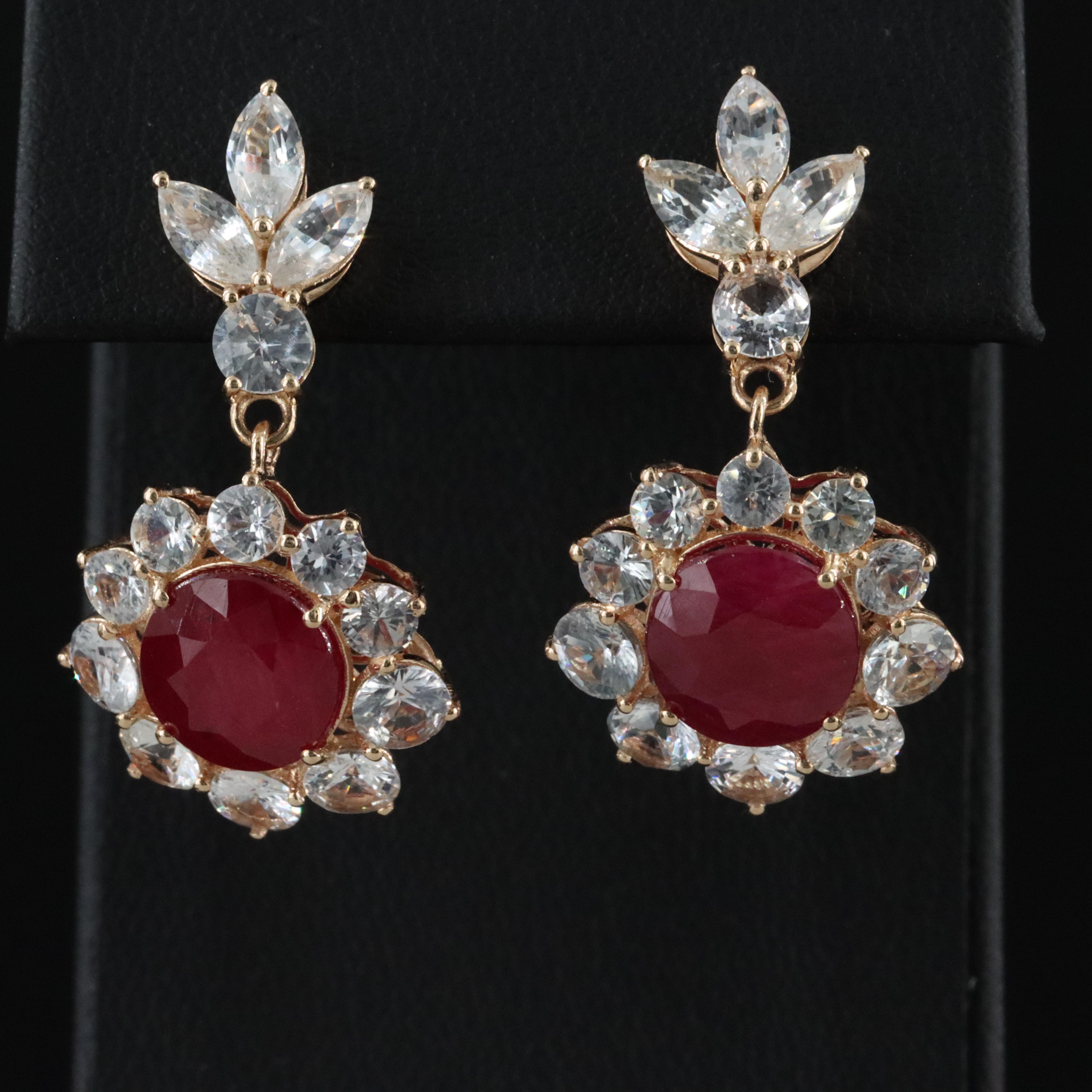 14K 7.07 CTW Ruby and White Sapphire Earrings with IGI Jewelry Report