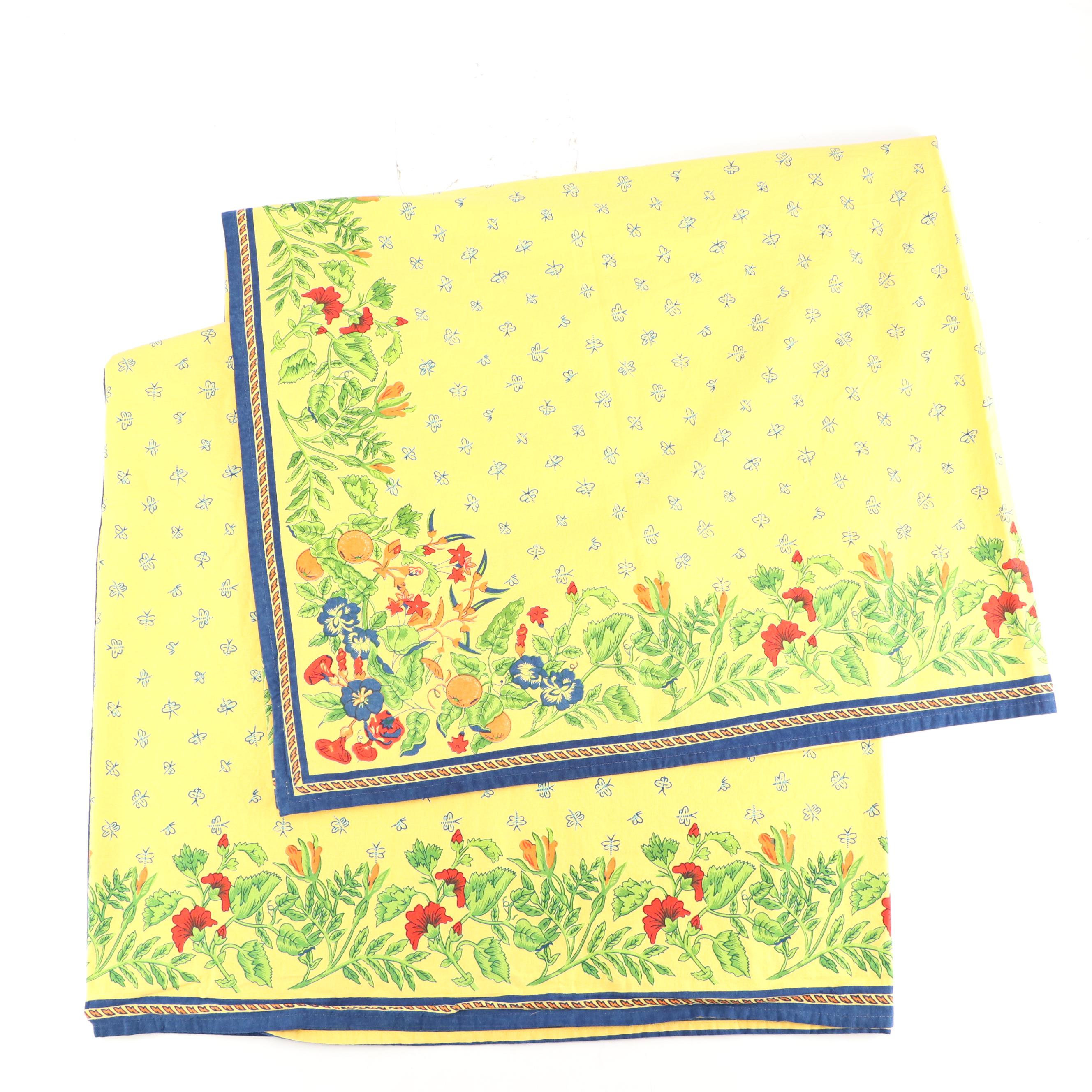 French Provincial Style Floral Tablecloth with Royal Blue Napkins