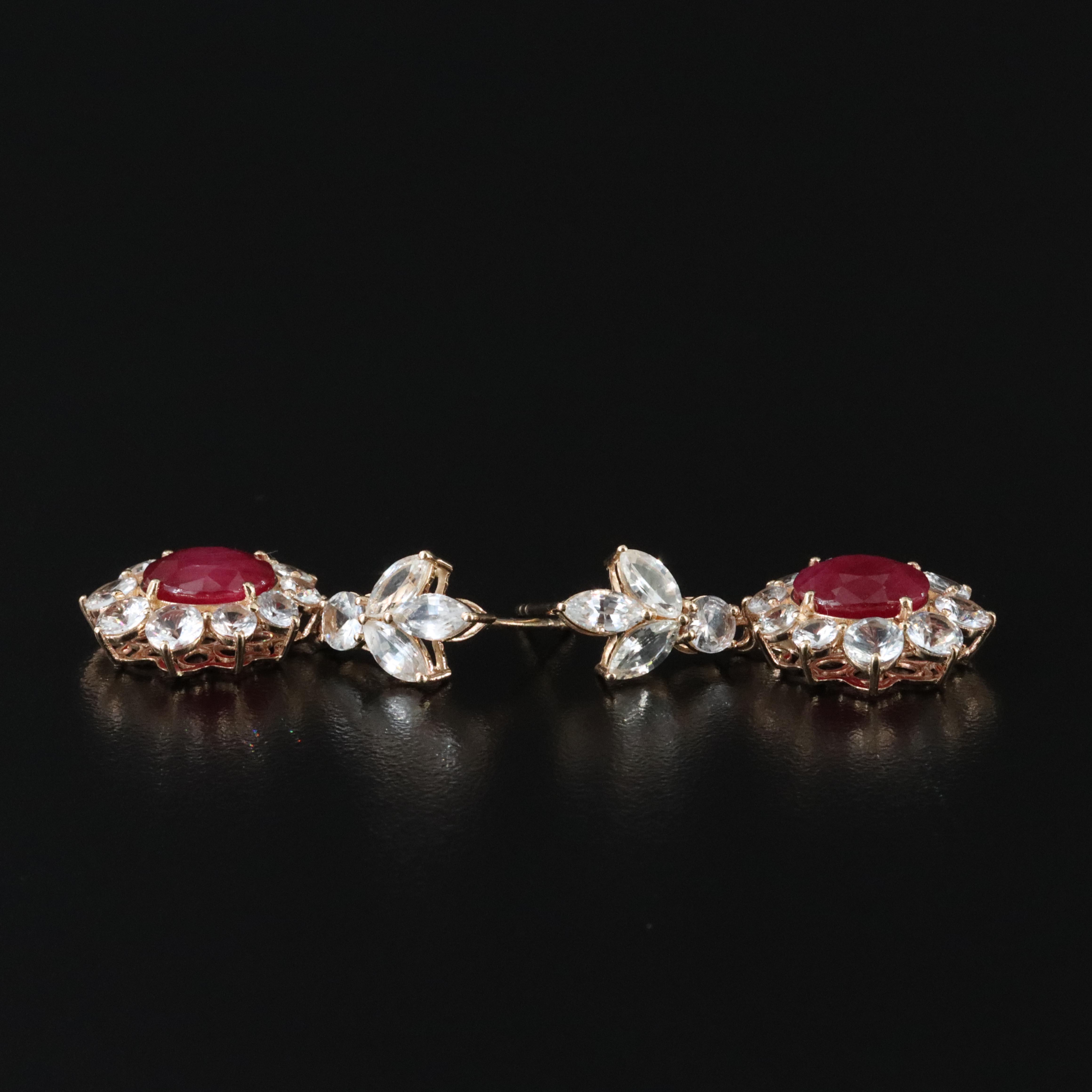 14K 7.07 CTW Ruby and White Sapphire Earrings with IGI Jewelry Report