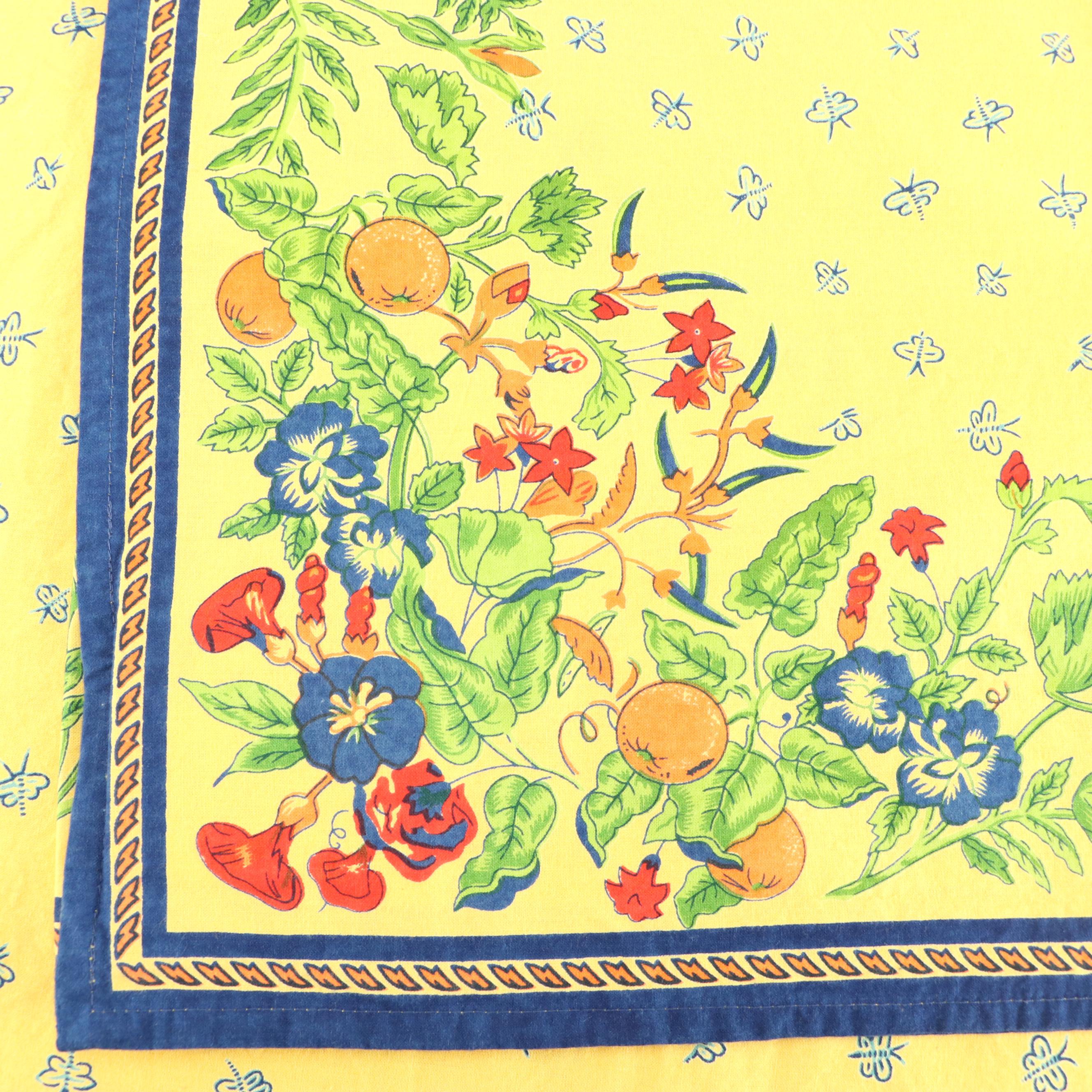 French Provincial Style Floral Tablecloth with Royal Blue Napkins