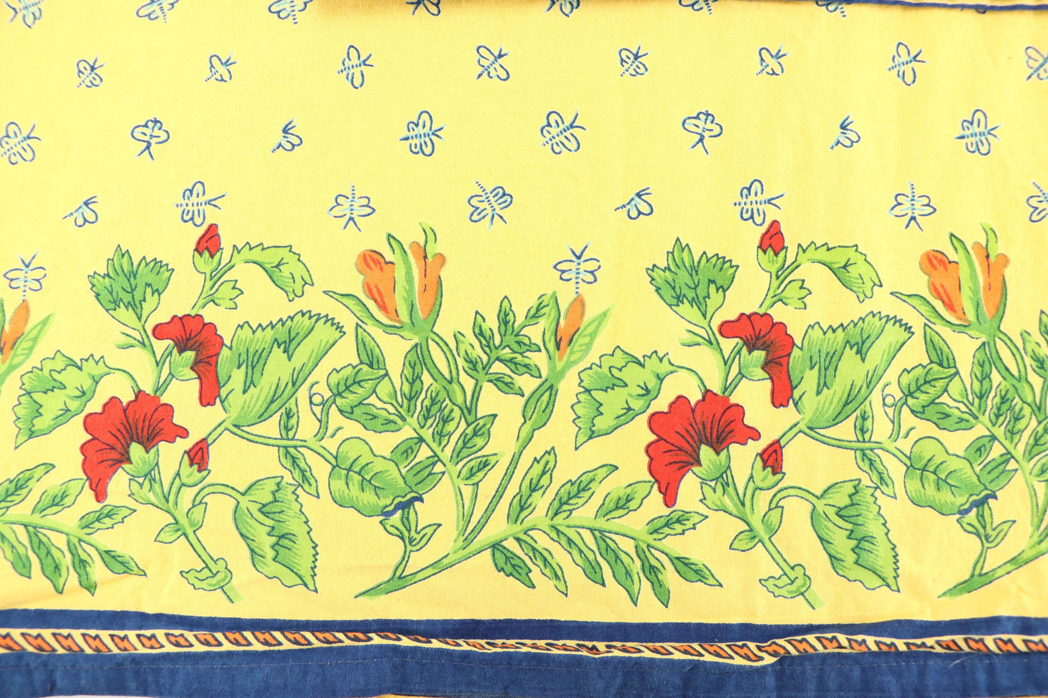 French Provincial Style Floral Tablecloth with Royal Blue Napkins