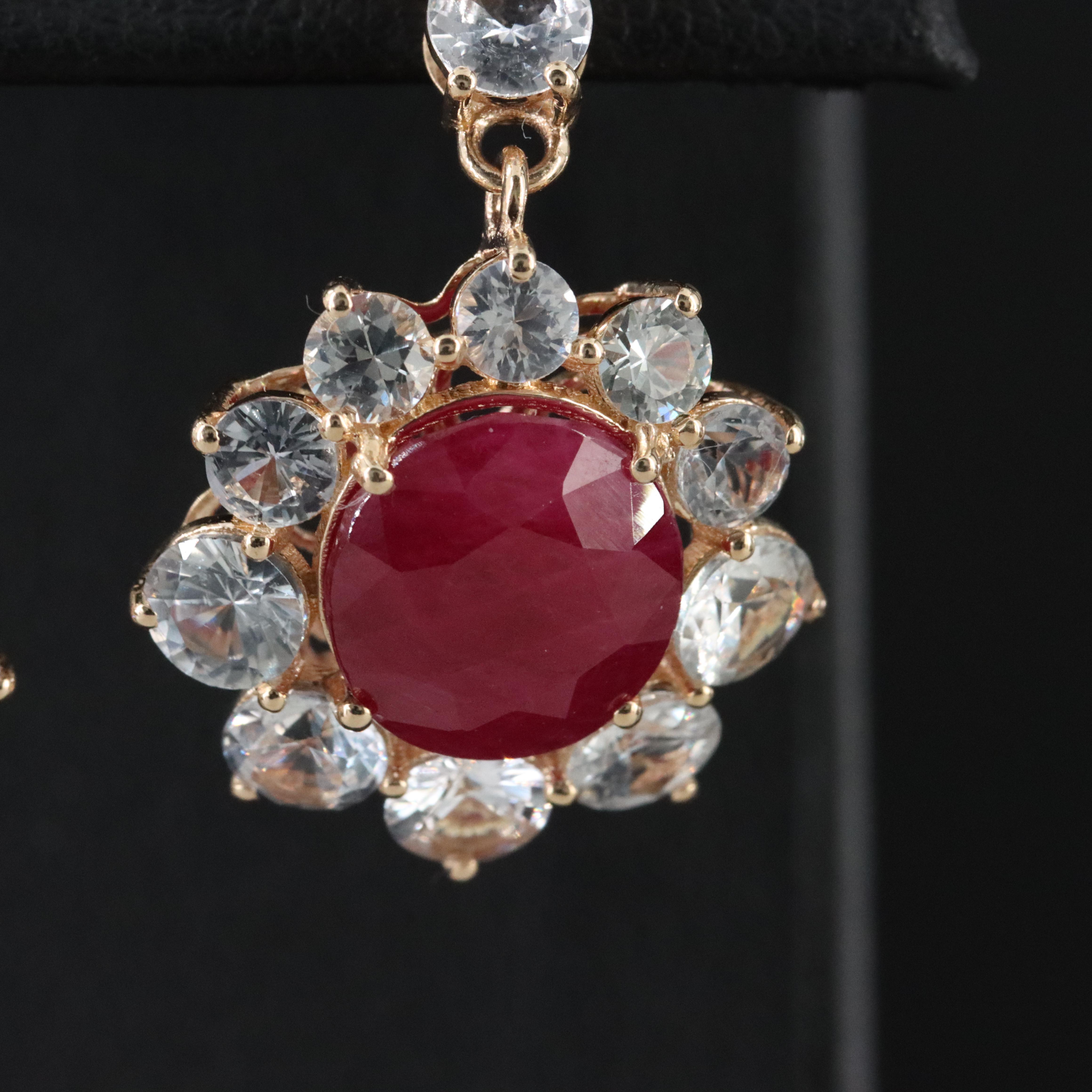 14K 7.07 CTW Ruby and White Sapphire Earrings with IGI Jewelry Report