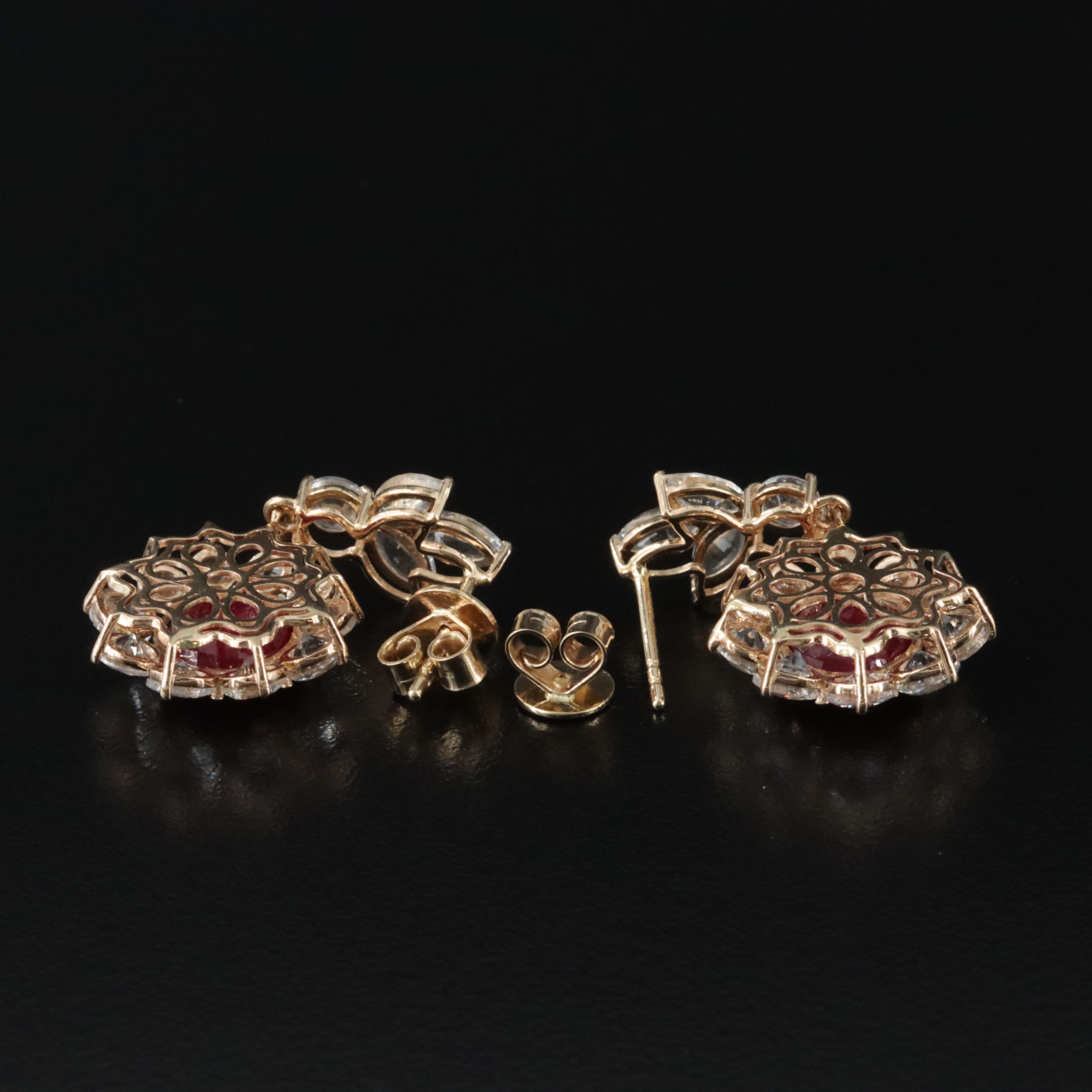 14K 7.07 CTW Ruby and White Sapphire Earrings with IGI Jewelry Report