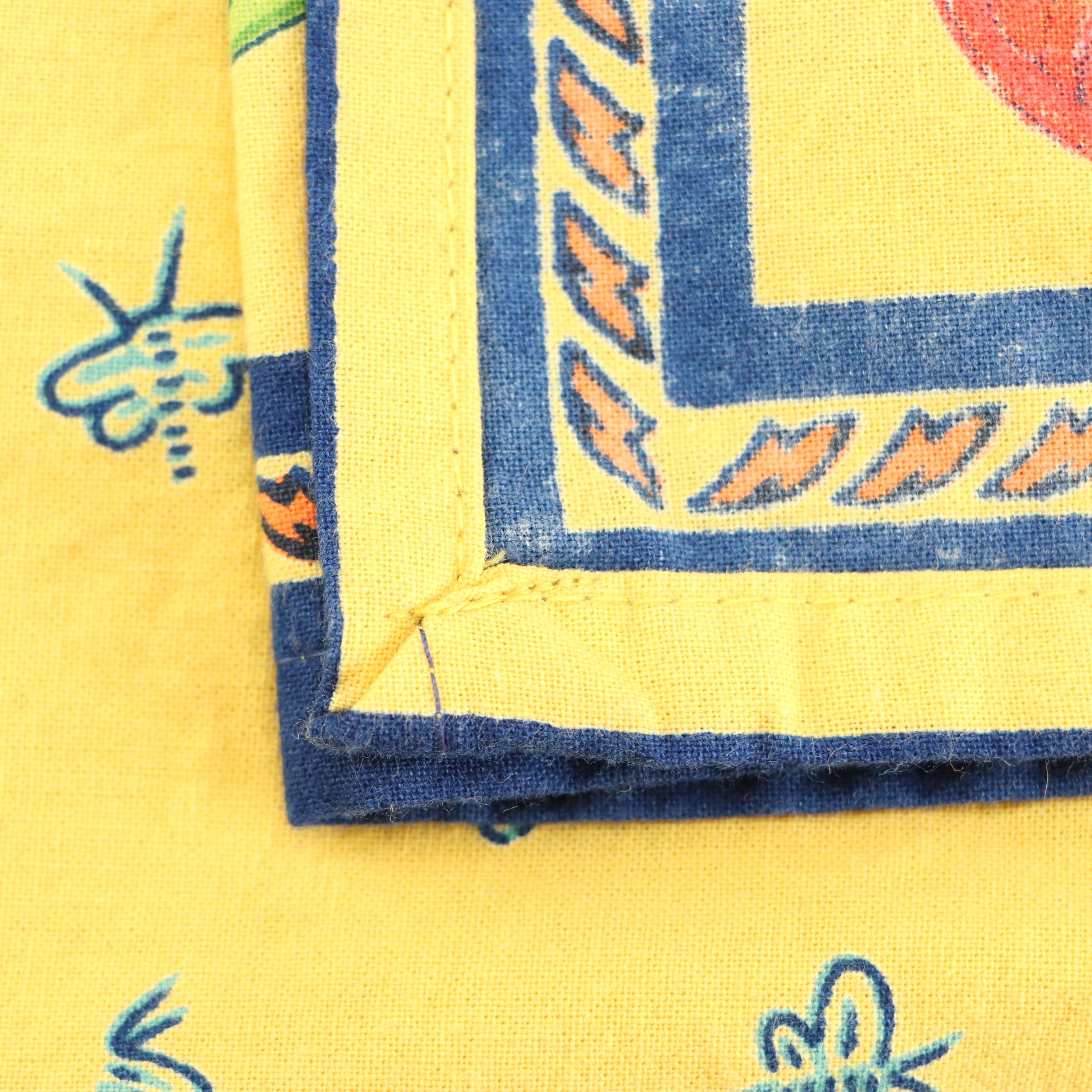 French Provincial Style Floral Tablecloth with Royal Blue Napkins