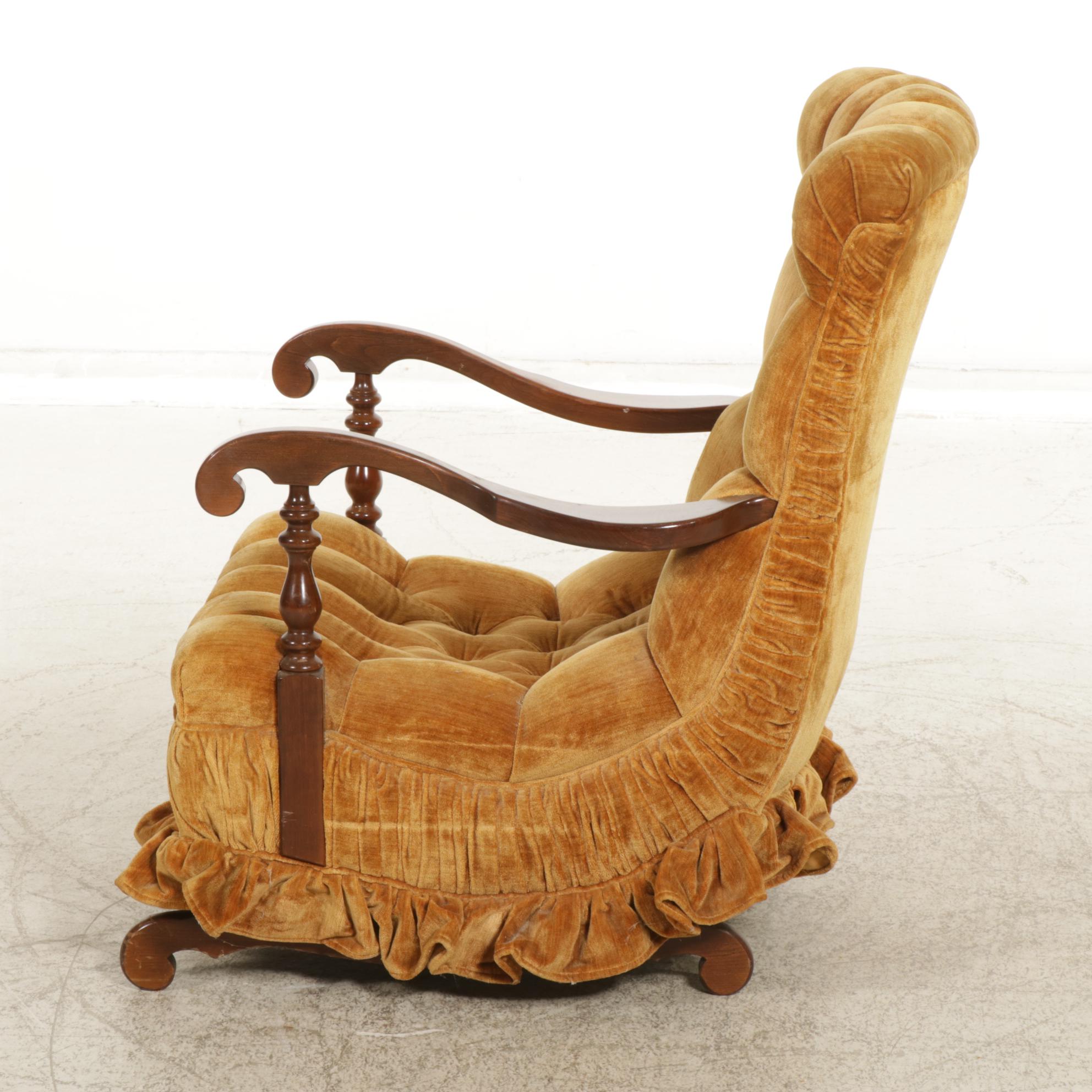 Carl Forslund Stationary Rocker with Button Tufted Velour Upholstery, 1976
