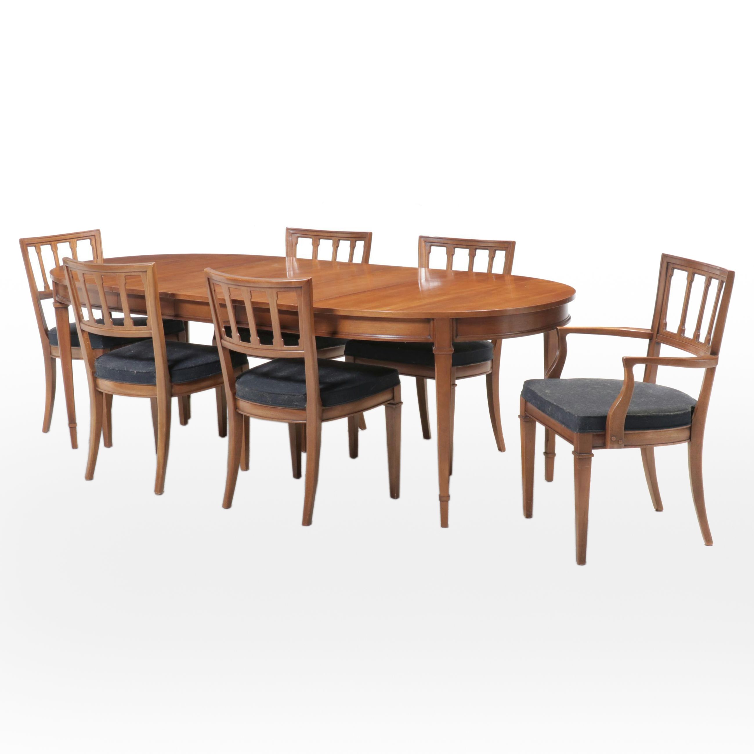 Seven-Piece Drexel "Triune" Walnut Dining Set, Mid to Late 20th Century