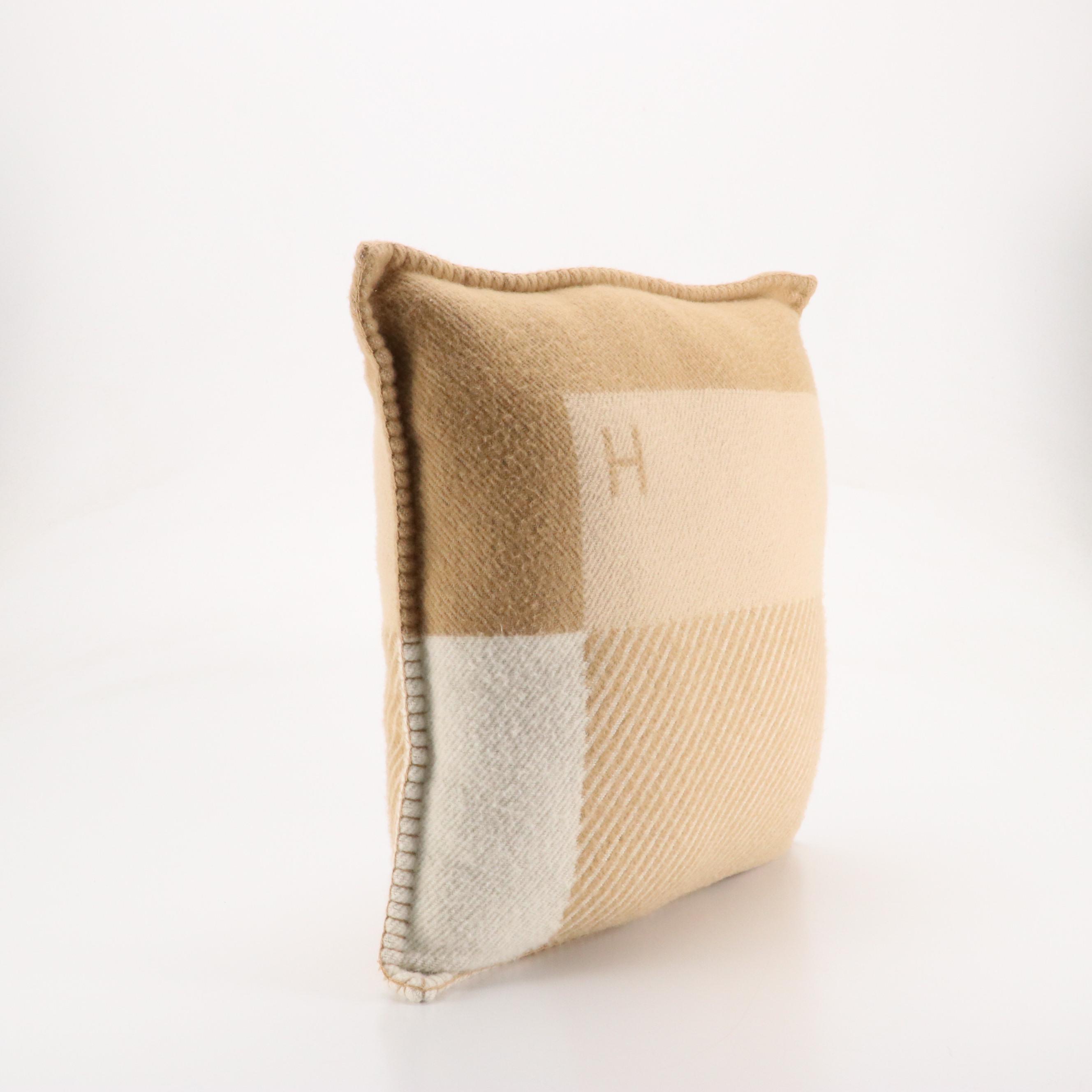 Hermès H Riviera Cashmere/Wool Accent Pillow with Blanket-Stitch Edging