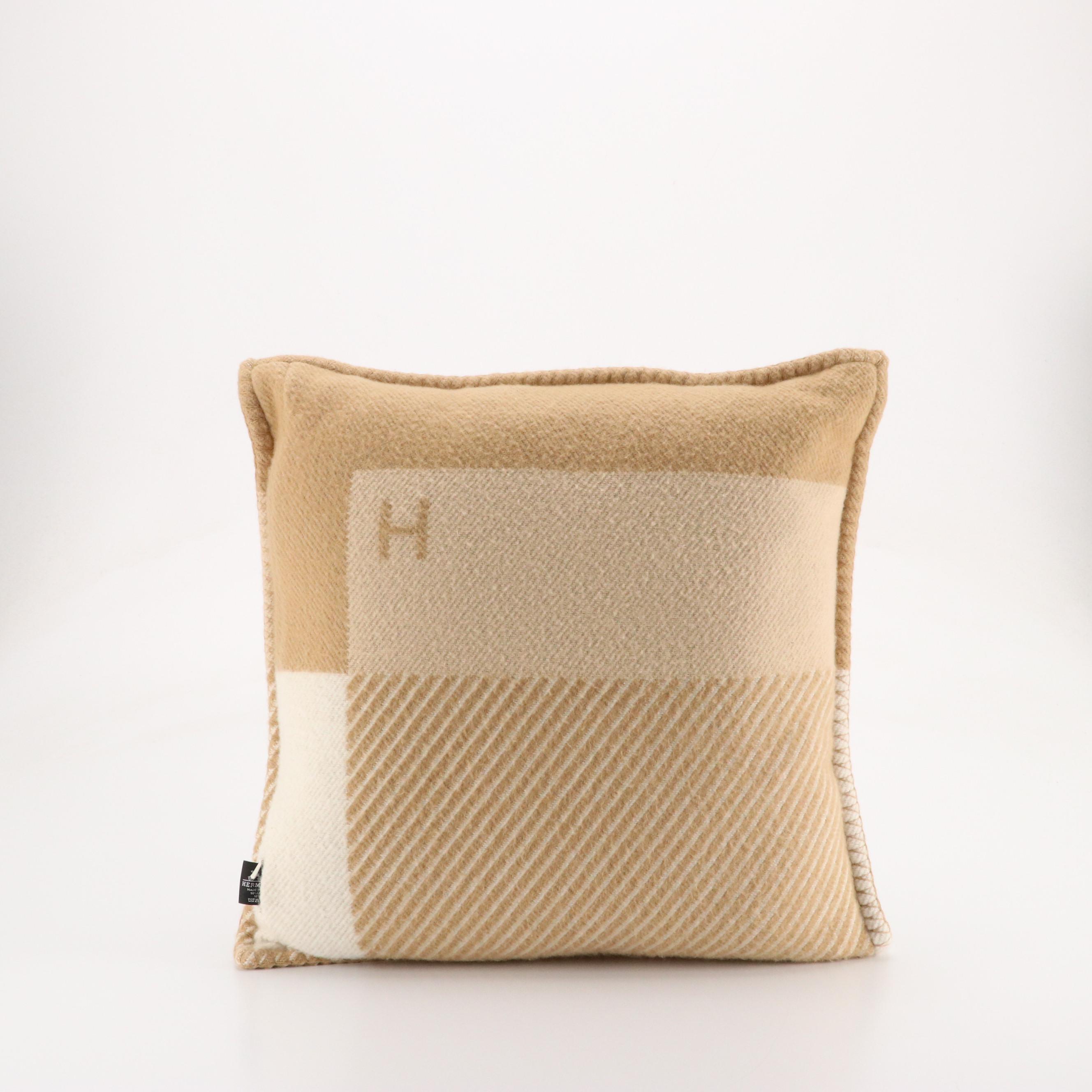 Hermès H Riviera Cashmere/Wool Accent Pillow with Blanket-Stitch Edging