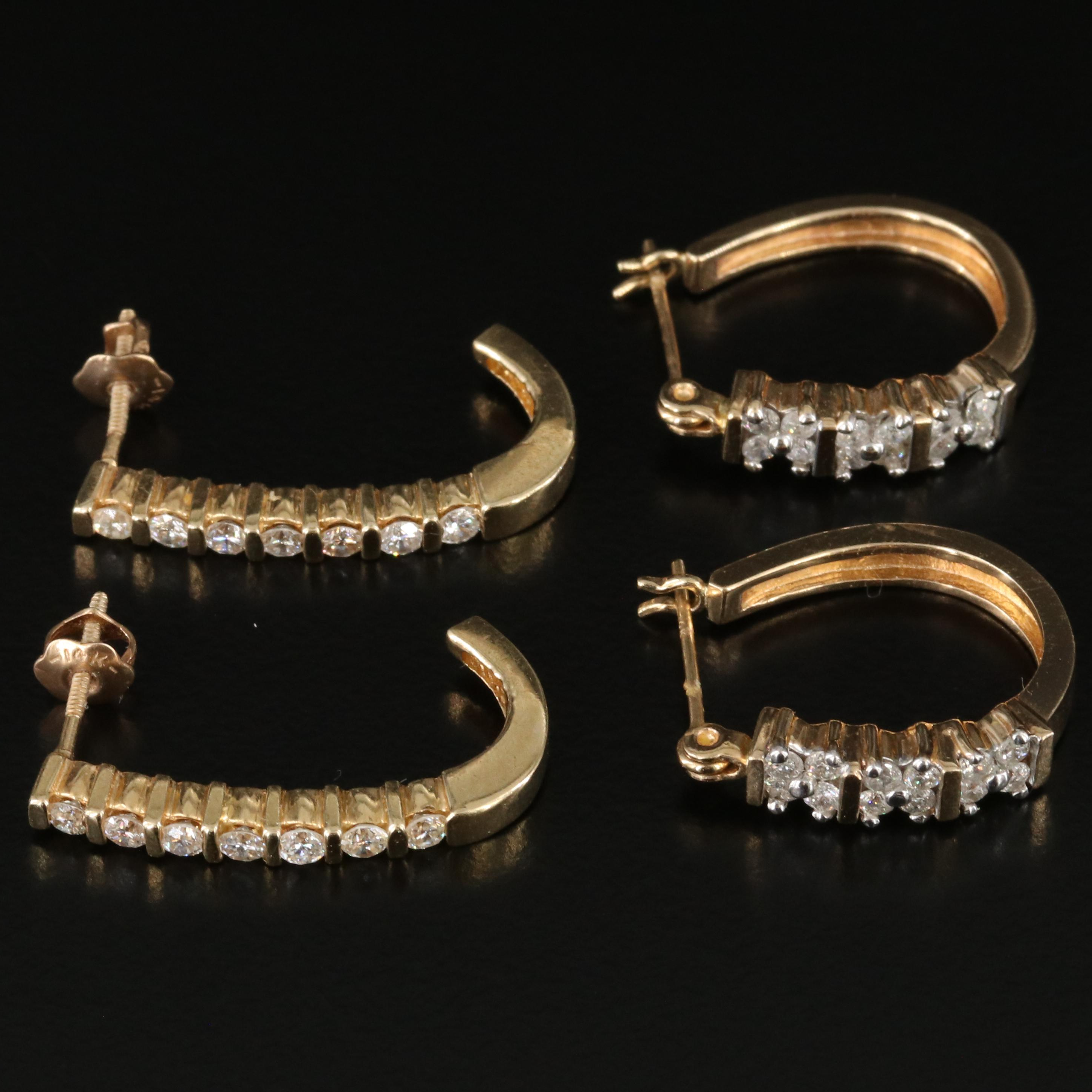 14K 1.06 CTW Diamond Hoop and J-Hoop Earrings