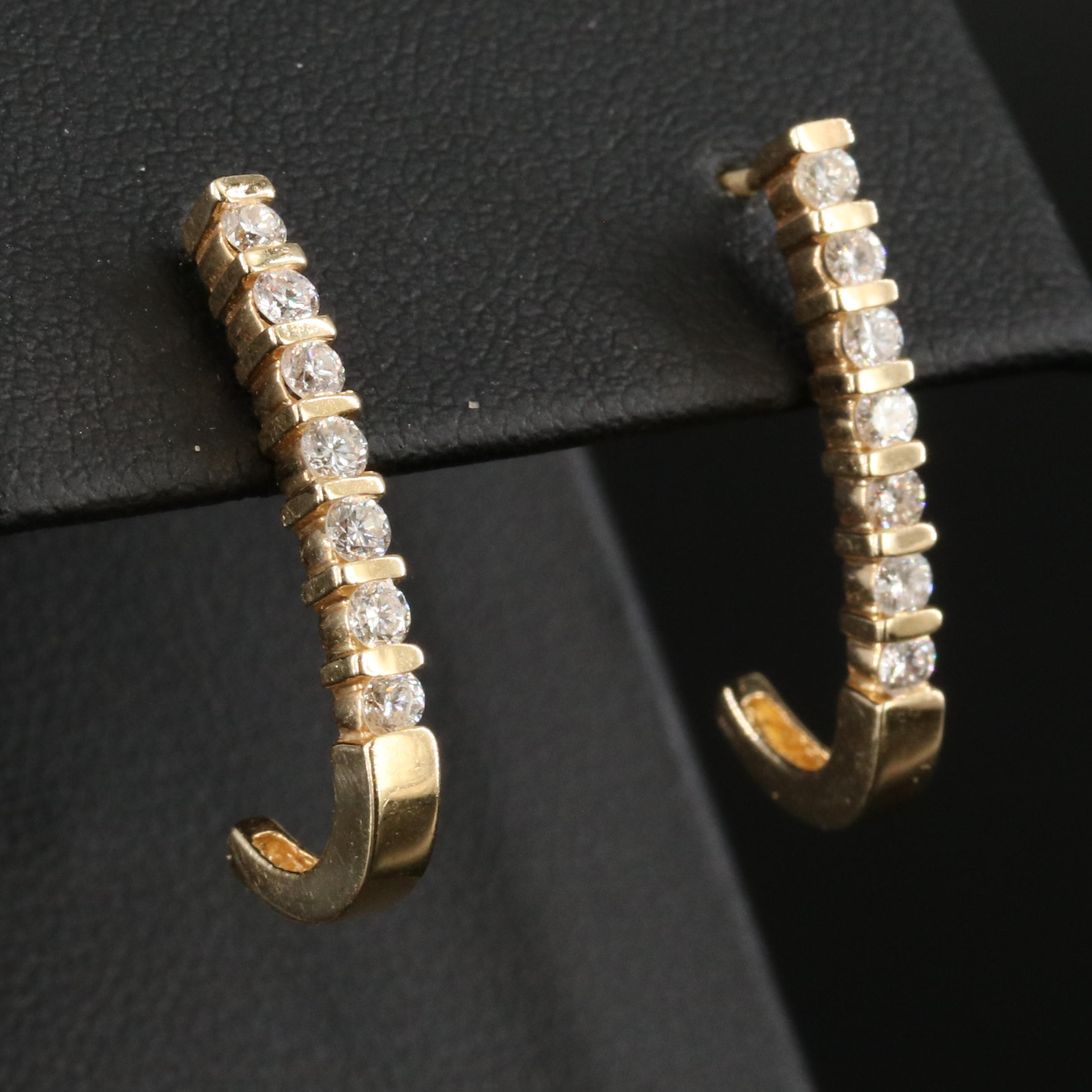 14K 1.06 CTW Diamond Hoop and J-Hoop Earrings