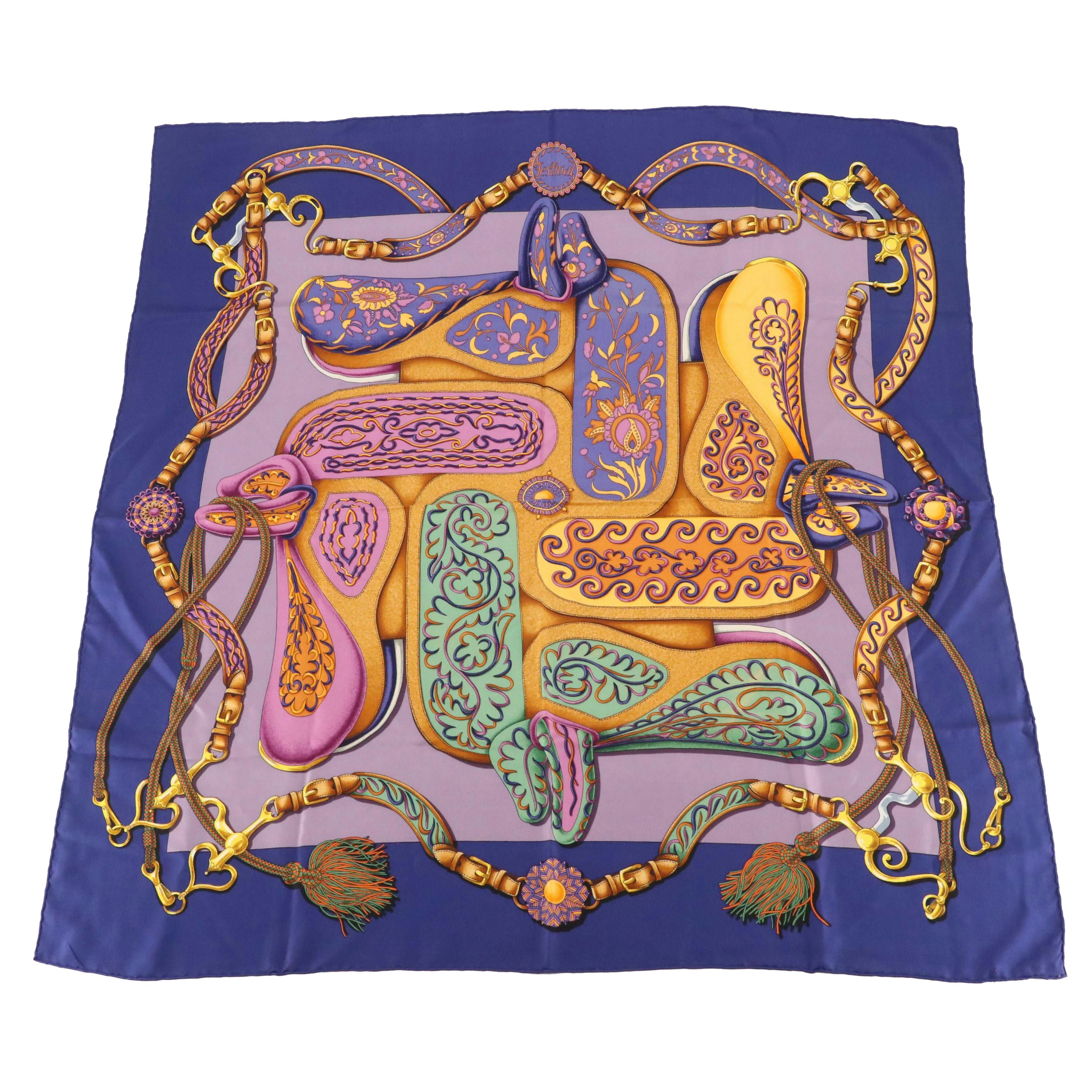 Hermès "Festival" Silk Twill Scarf 90