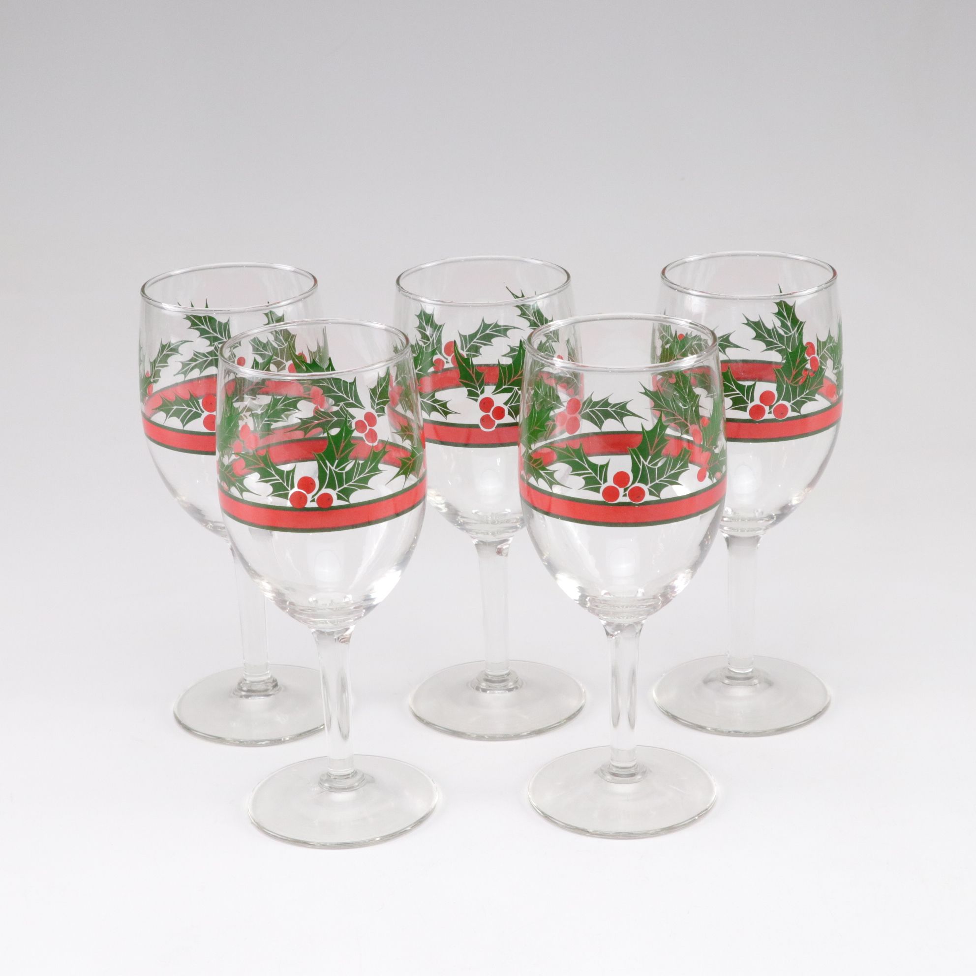 Fused Art Glass "Holly Leaf" Platter with Wine Glasses & "Gift Box" Candlesticks