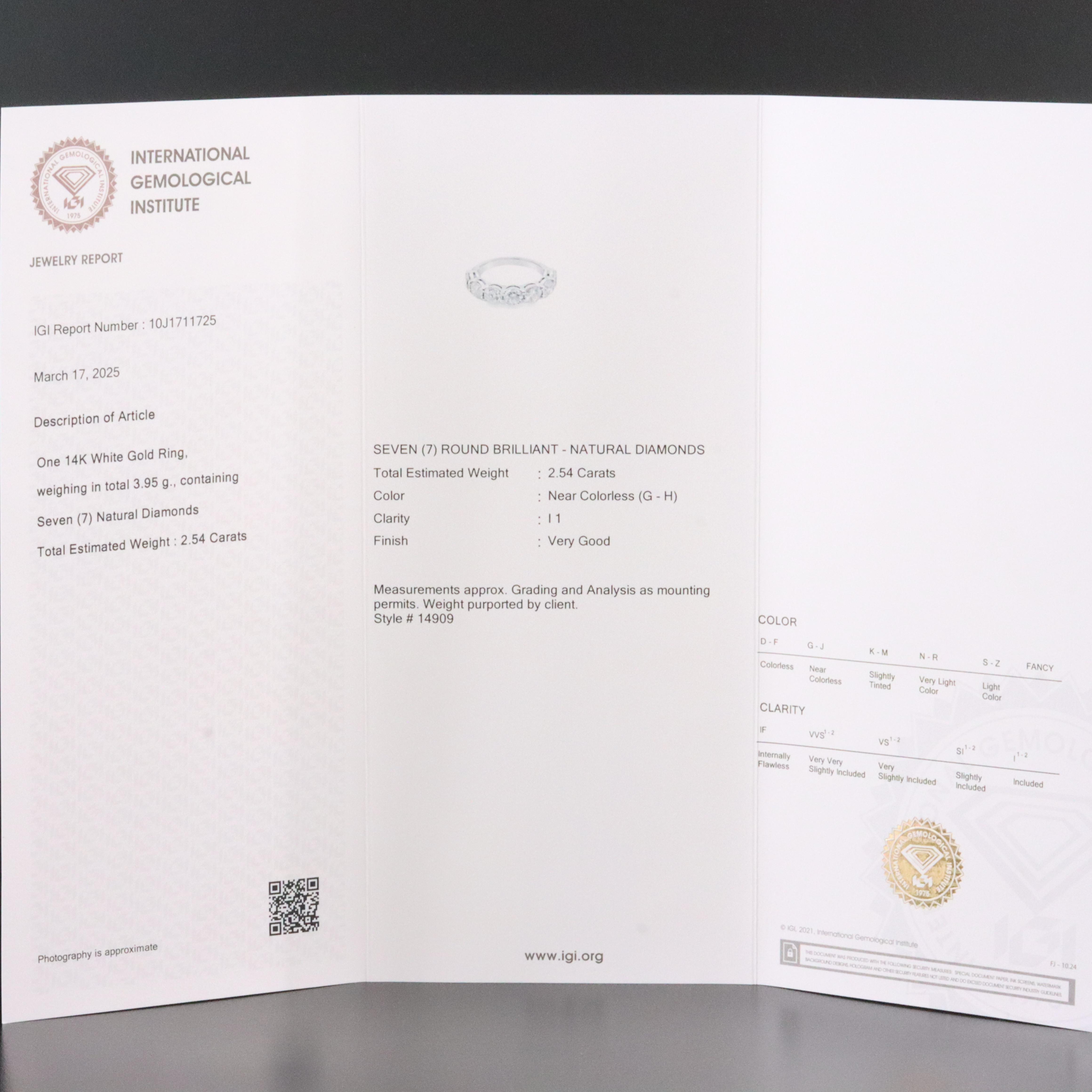 14K 2.54 CTW Diamond Ring with IGI Jewelry Report