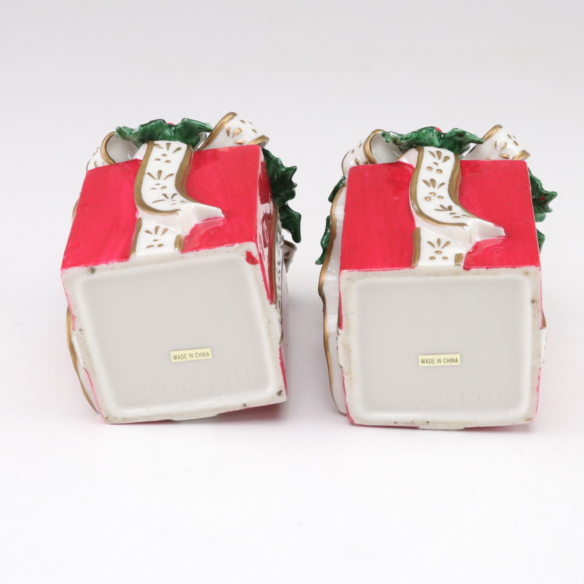 Fused Art Glass "Holly Leaf" Platter with Wine Glasses & "Gift Box" Candlesticks