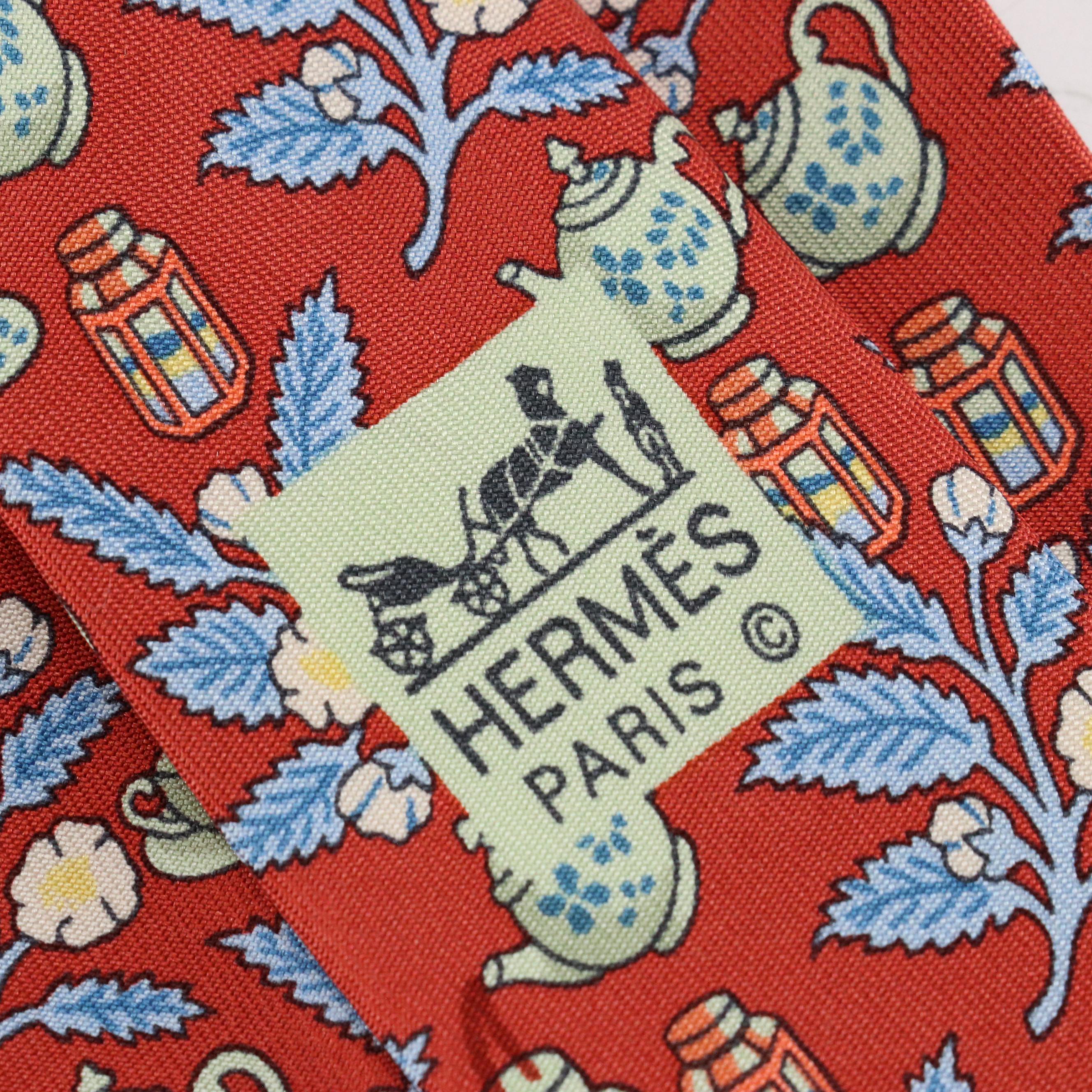 Hermès Floral Tea Set Motif Silk Twill Necktie