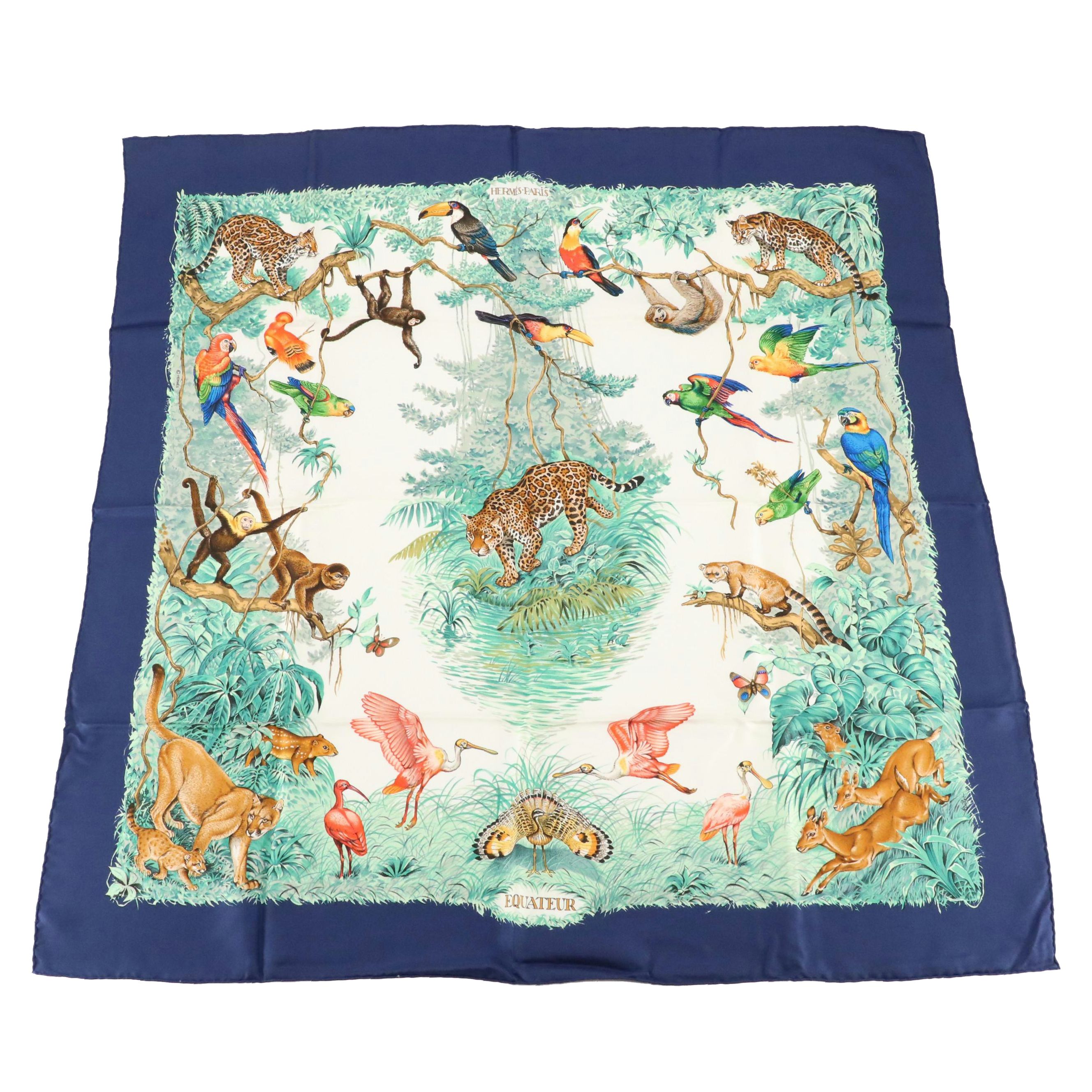 Hermès "Equateur" Silk Twill Scarf 90 in Box