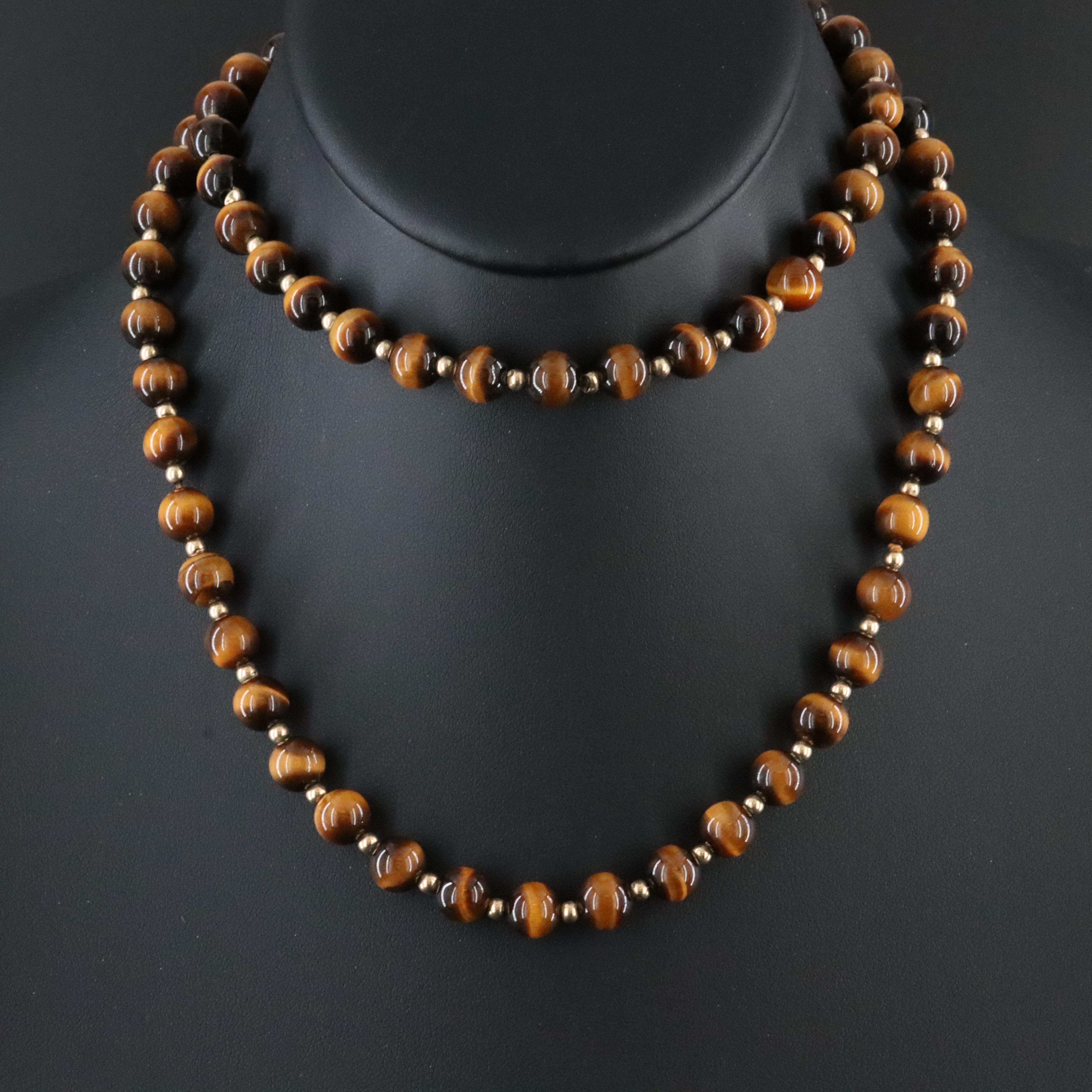 Tiger's Eye Bead Necklace with 14K Spacers