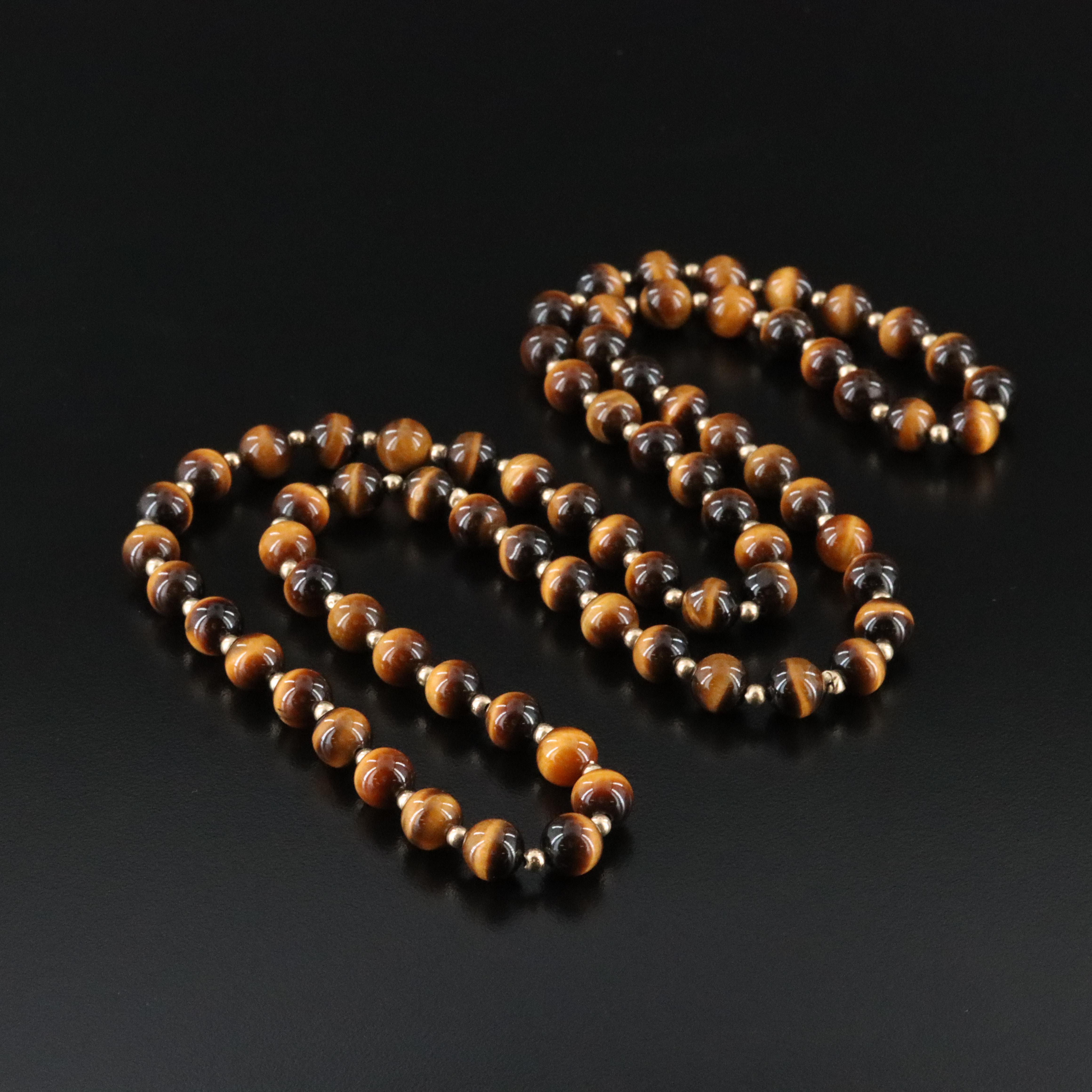 Tiger's Eye Bead Necklace with 14K Spacers