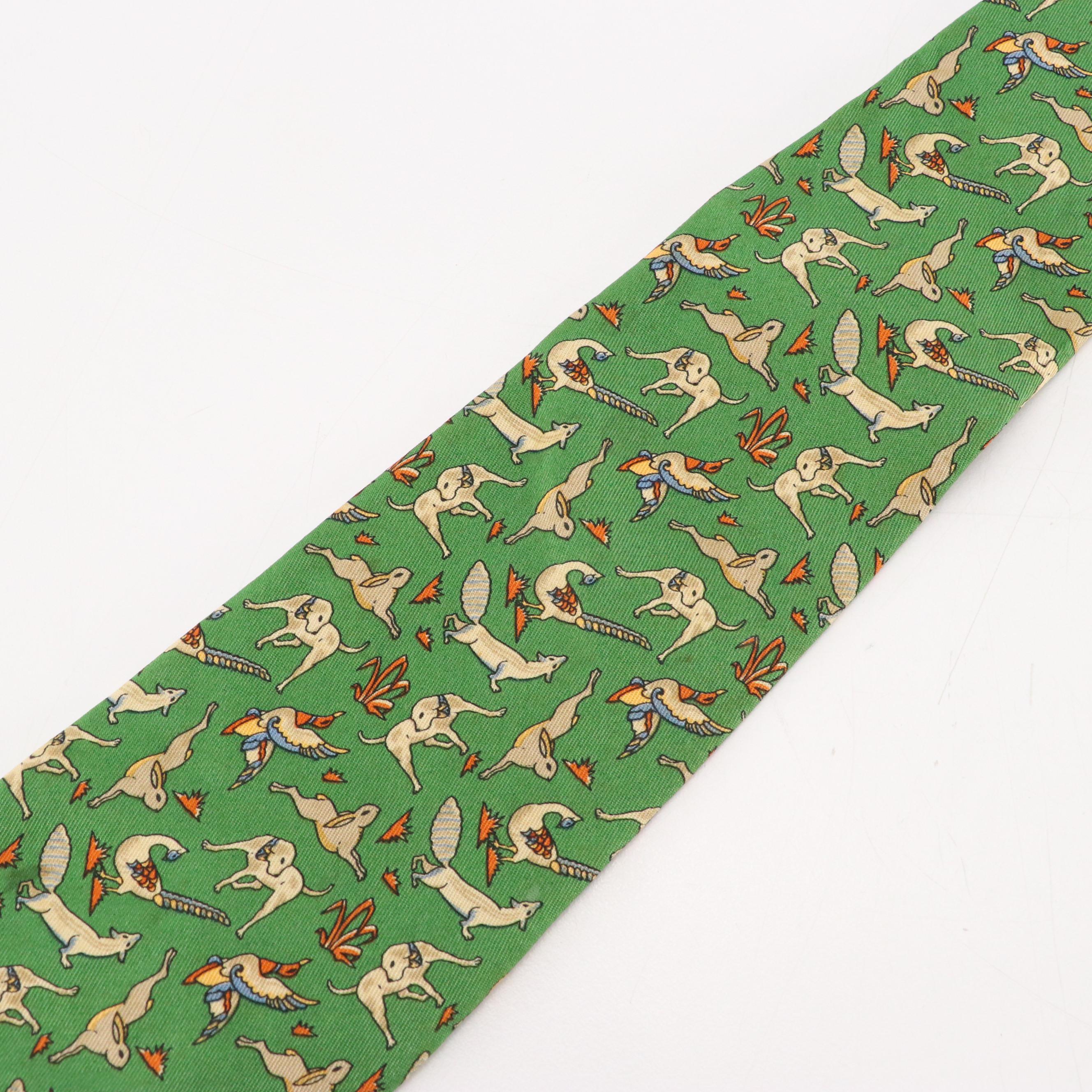 Salvatore Ferragamo Hunting Dog Motif Silk Twill Necktie