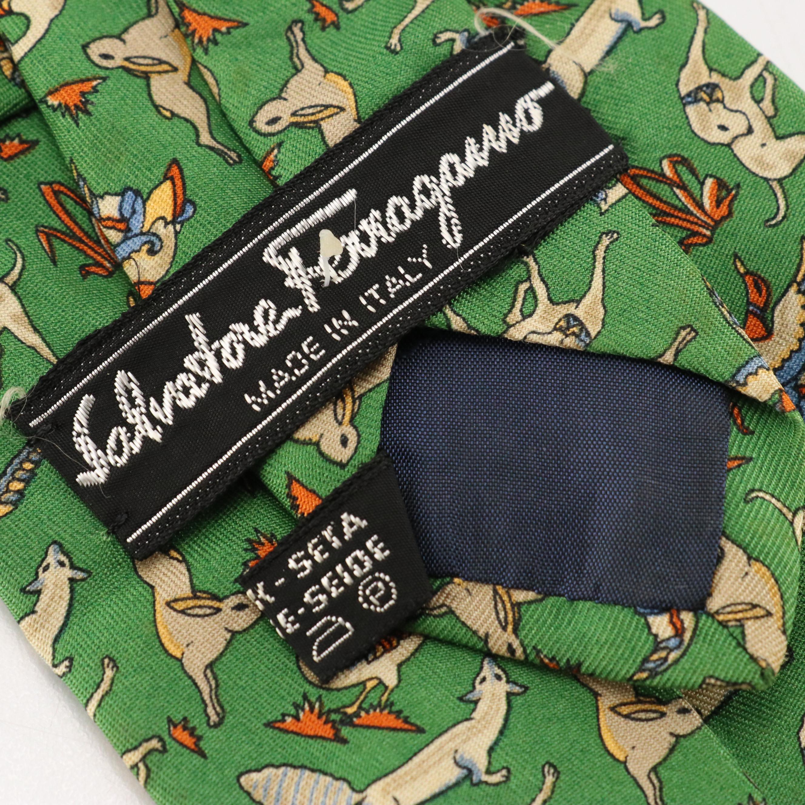 Salvatore Ferragamo Hunting Dog Motif Silk Twill Necktie