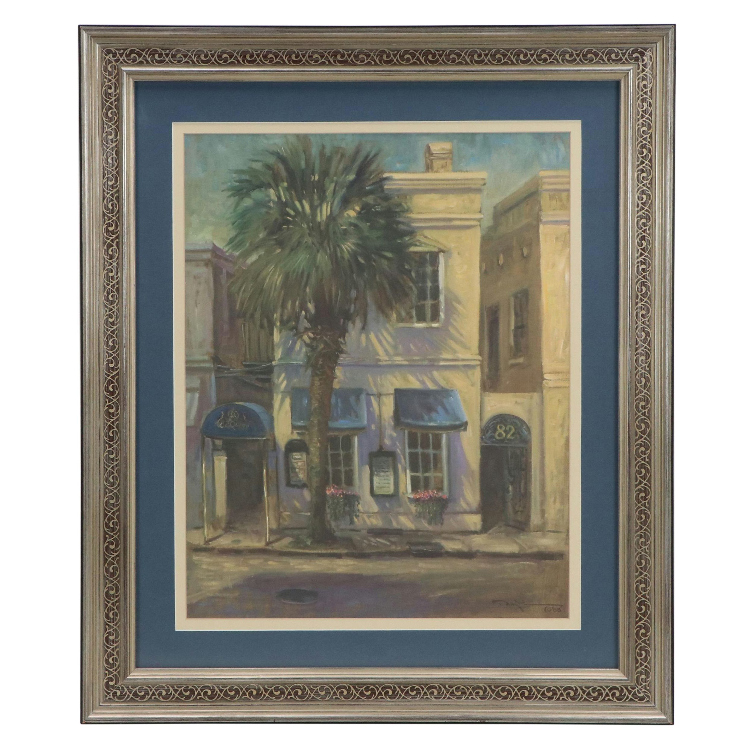 Cityscape Offset Lithograph with Restaurant Facade "82 Queen Street"