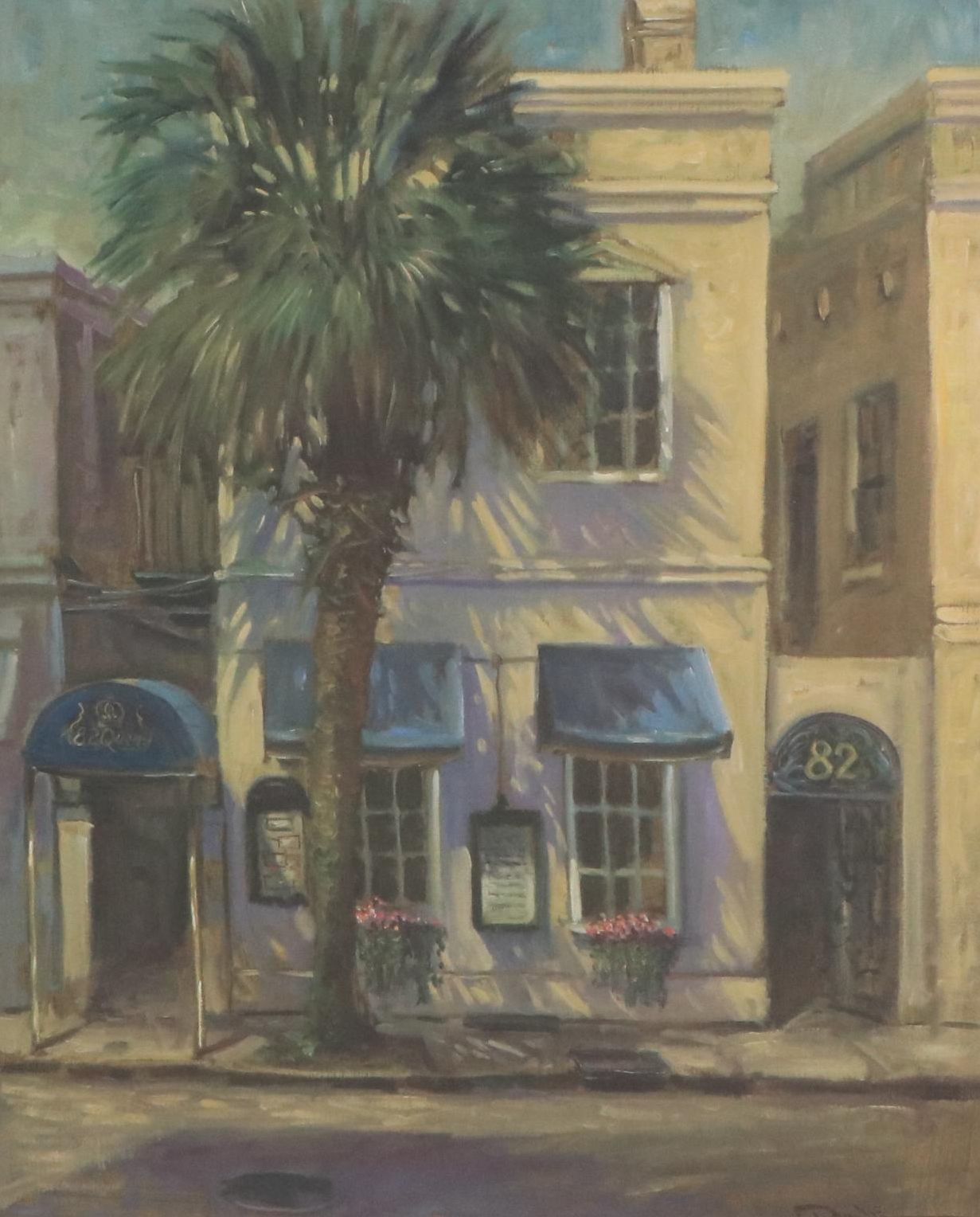 Cityscape Offset Lithograph with Restaurant Facade "82 Queen Street"