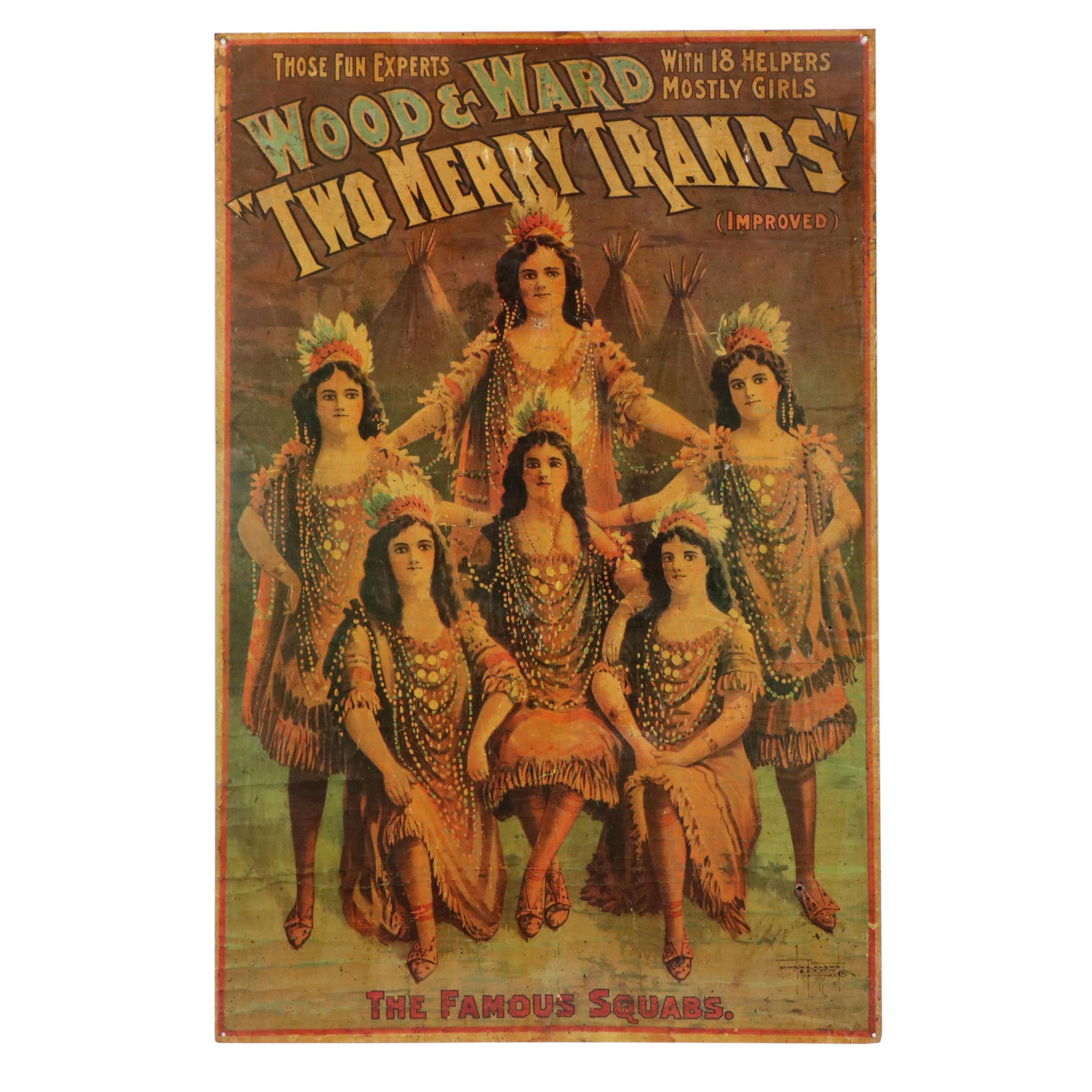 Metal Sign Poster Advertising Wood and Ward "Two Merry Tramps" Show