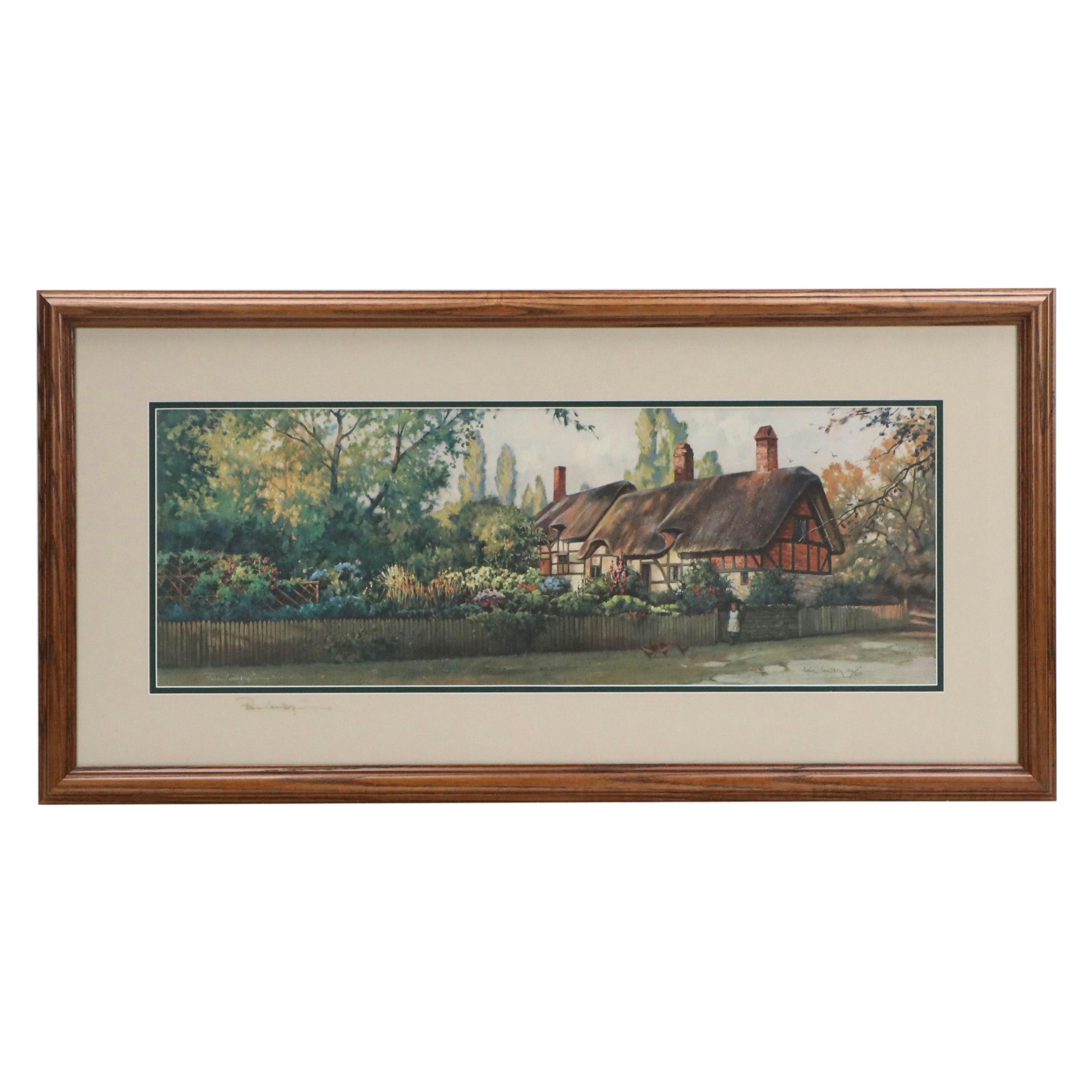 Paul Landry Offset Lithograph "An English Cottage," 1994