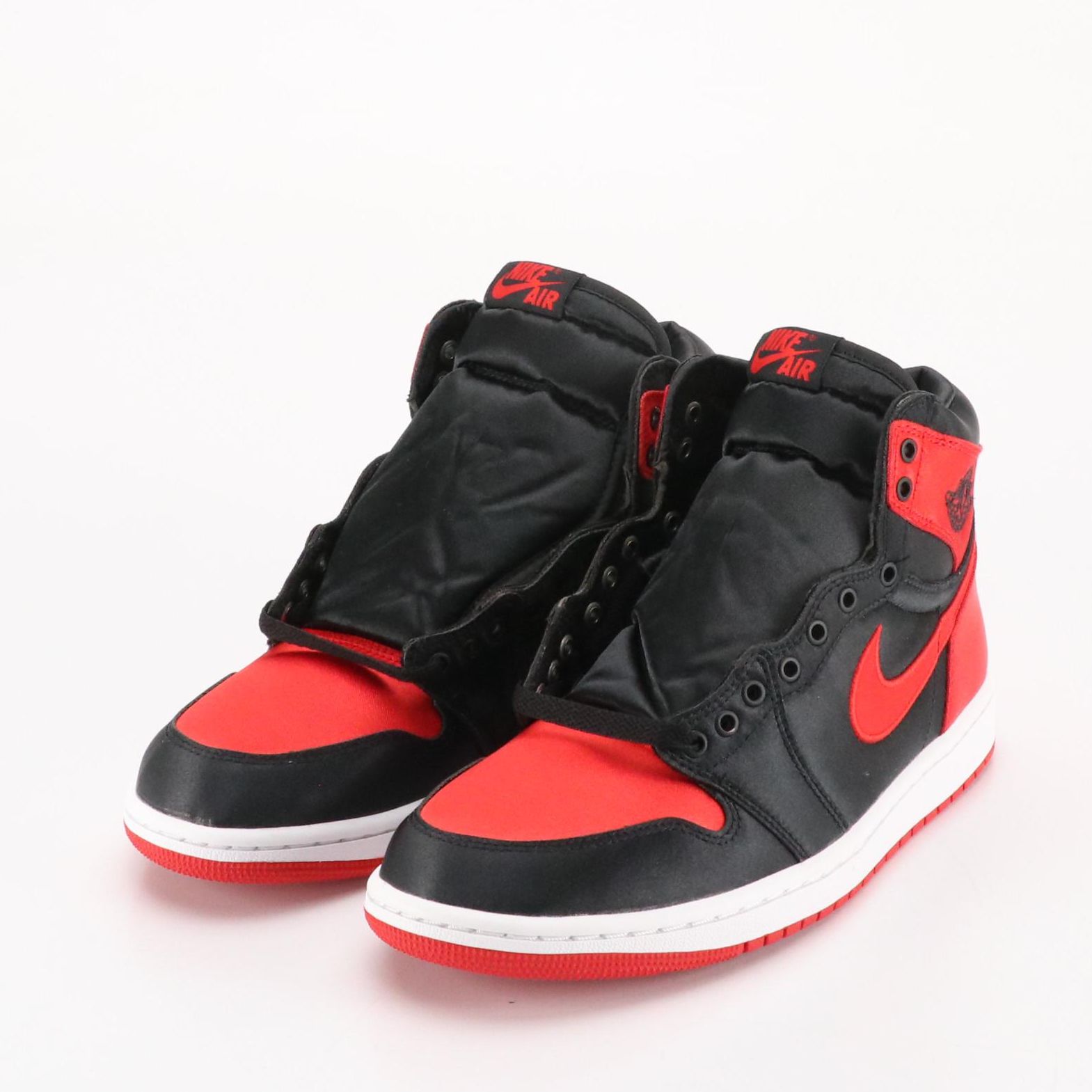 Nike Air Jordan 1 Retro High OG Sneakers in Black/University Red Satin, With Box