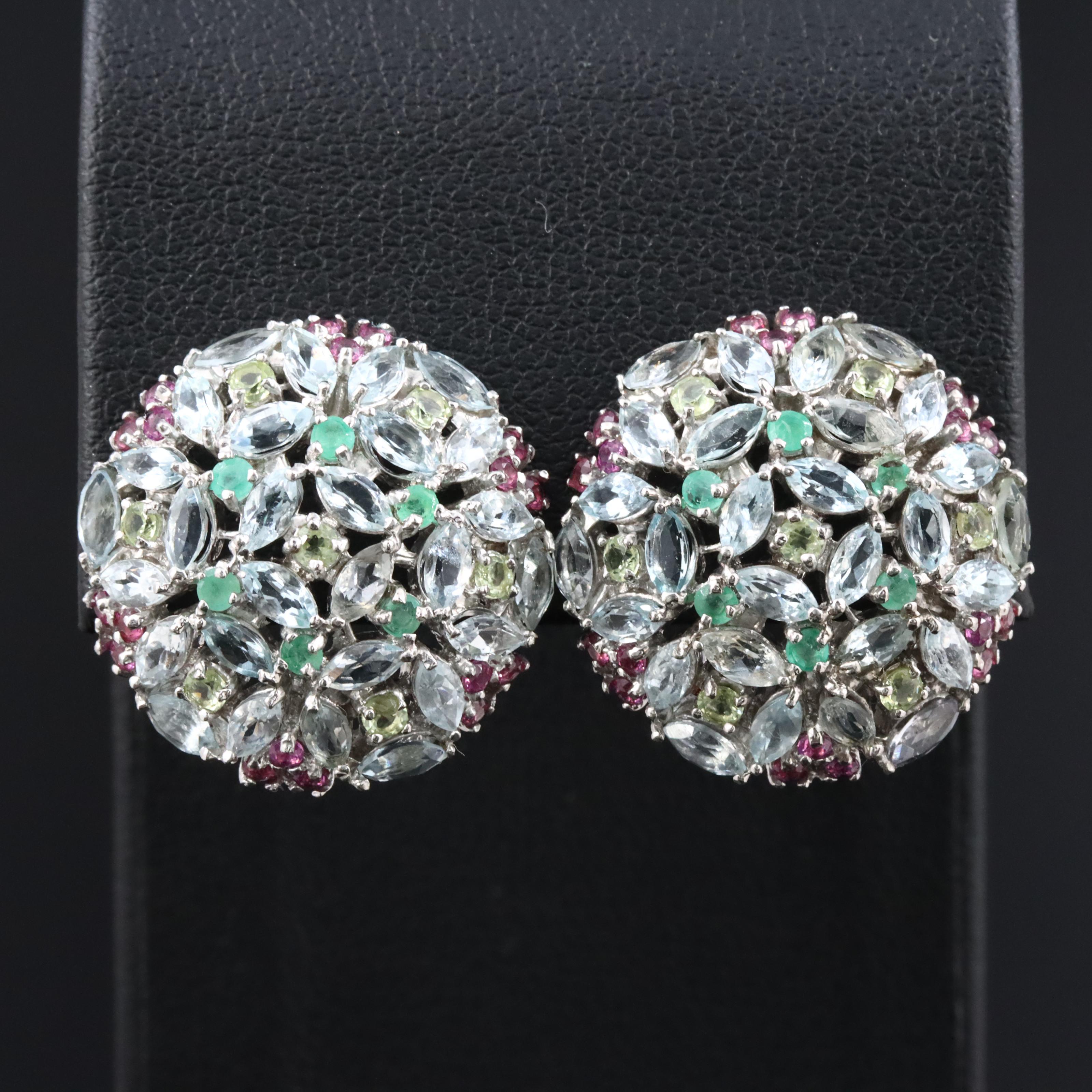 Sterling Gemstone Earrings Including Amethyst, Emerald, and Garnet