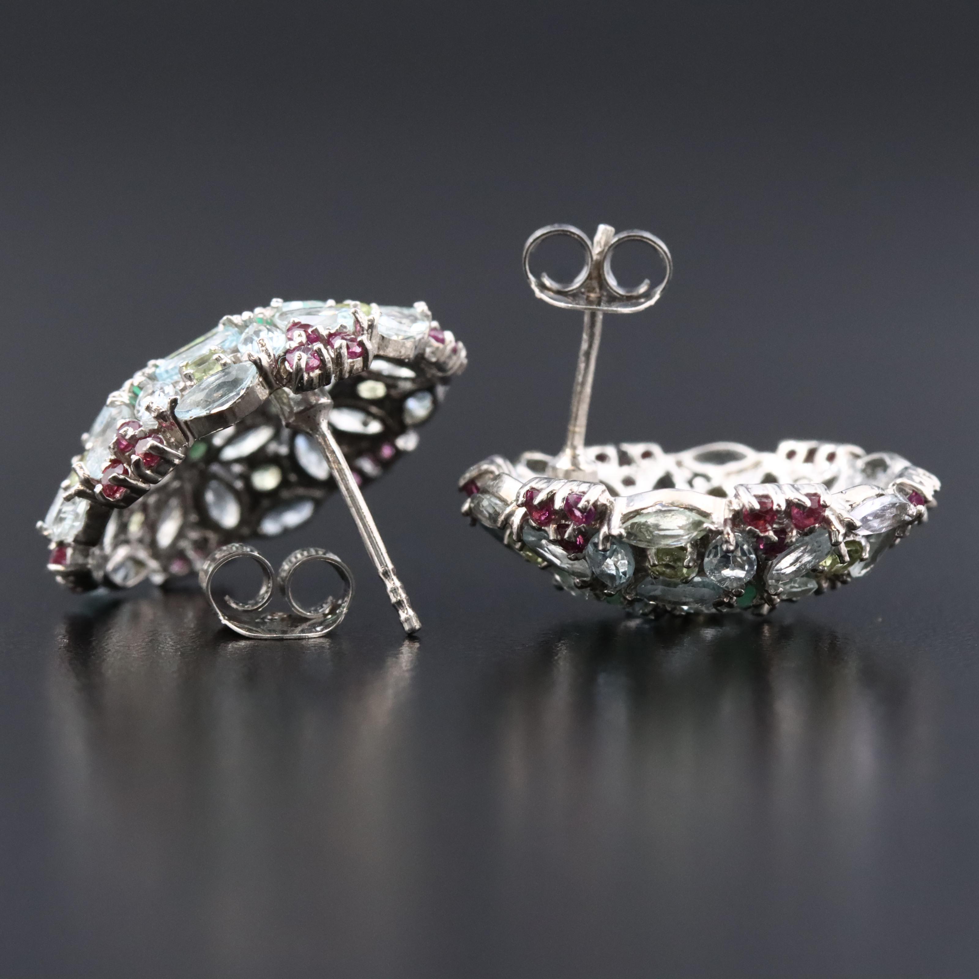 Sterling Gemstone Earrings Including Amethyst, Emerald, and Garnet