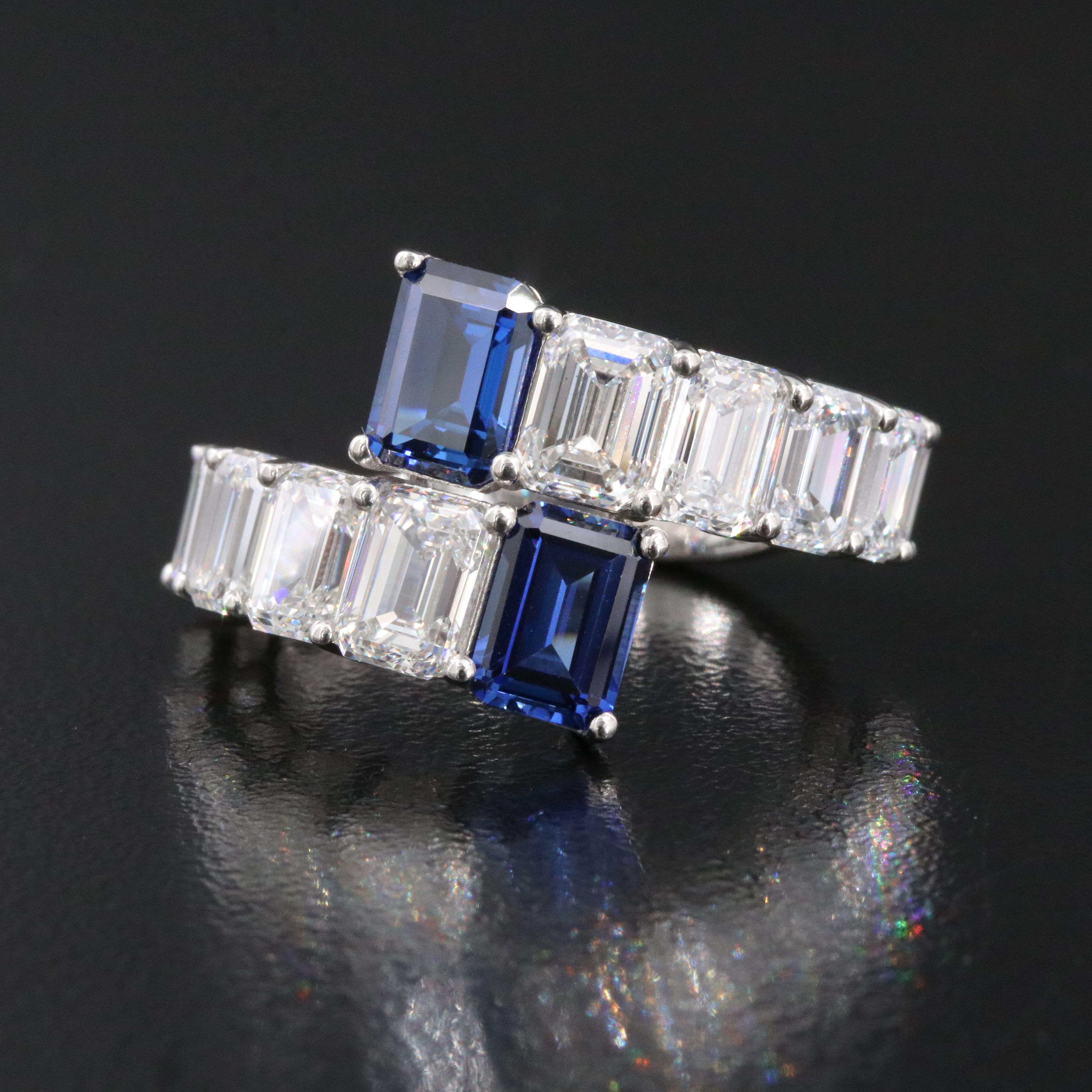 Platinum 2.44 CTW Sapphire and 5.25 CTW Lab Grown Diamond Ring