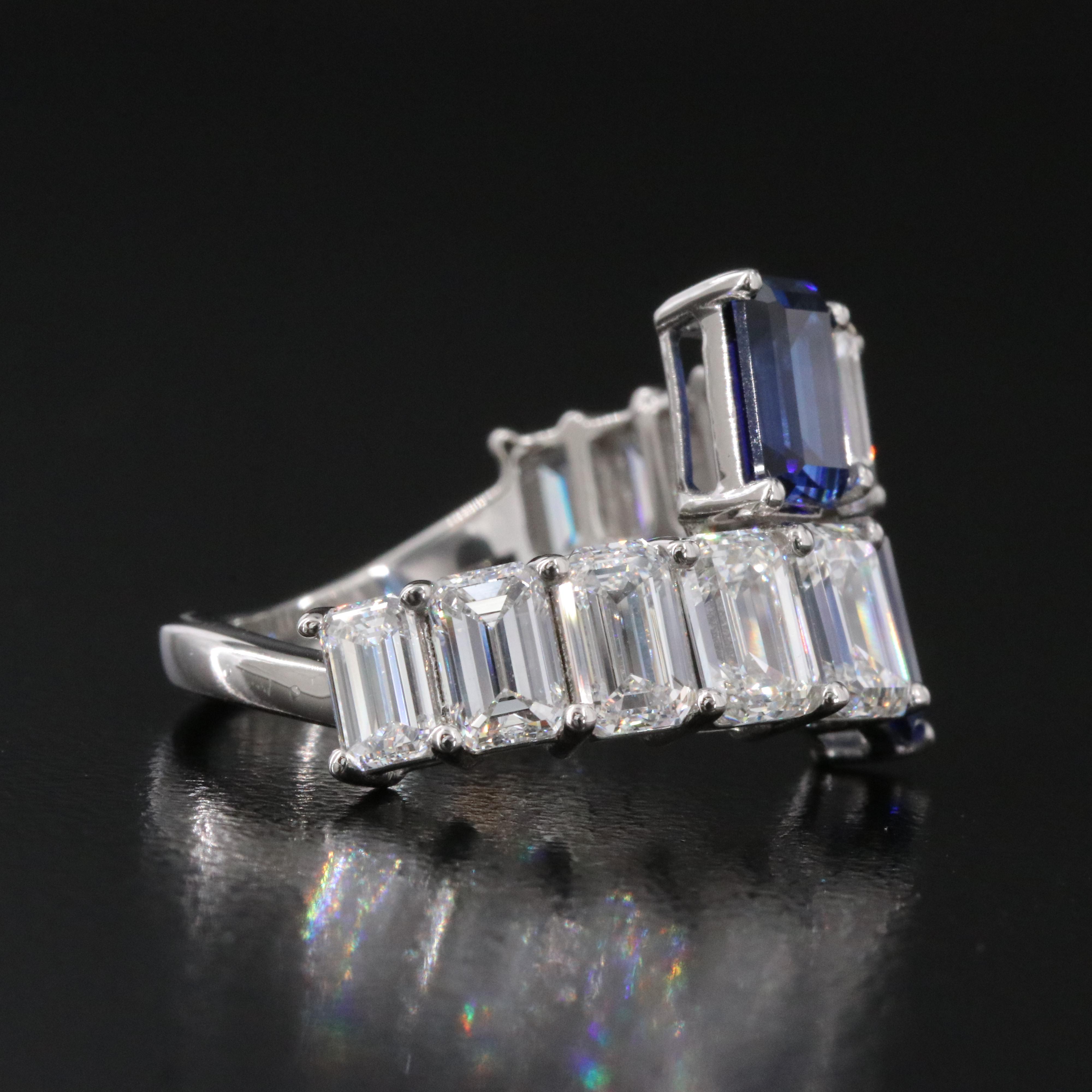 Platinum 2.44 CTW Sapphire and 5.25 CTW Lab Grown Diamond Ring