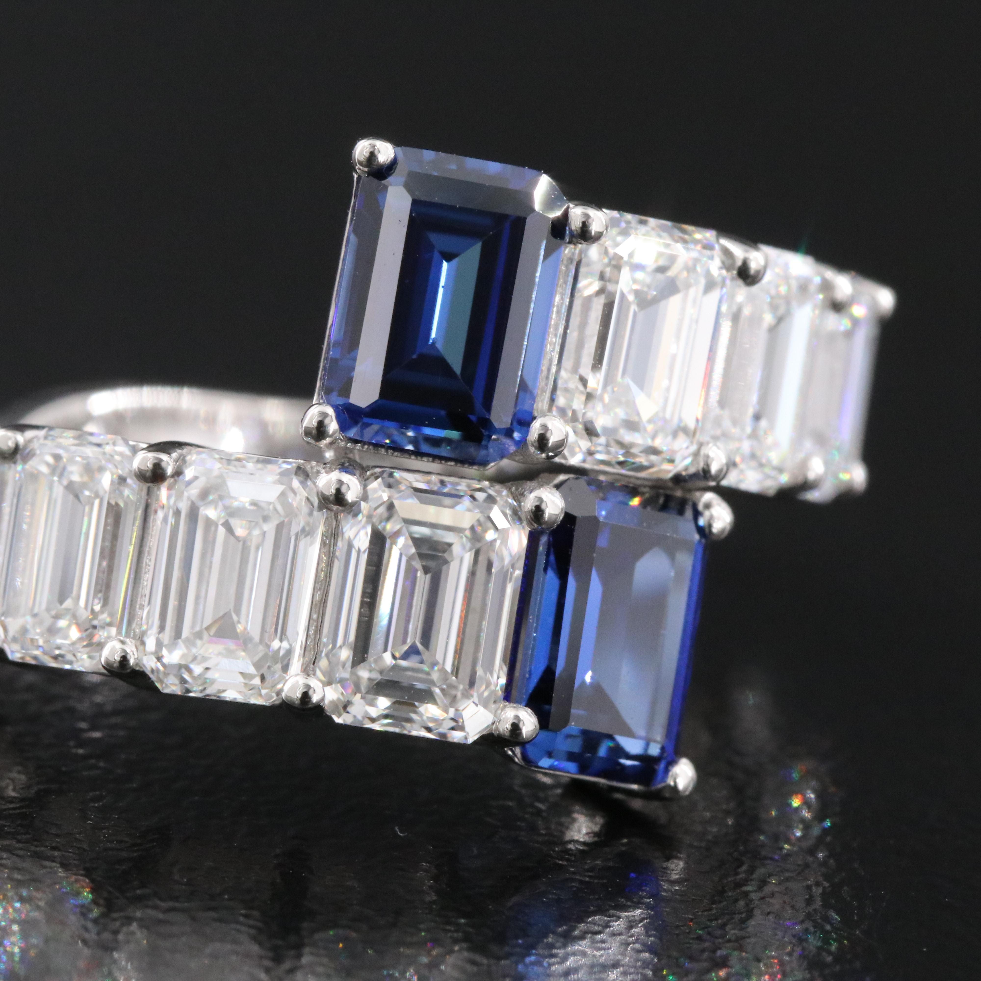 Platinum 2.44 CTW Sapphire and 5.25 CTW Lab Grown Diamond Ring