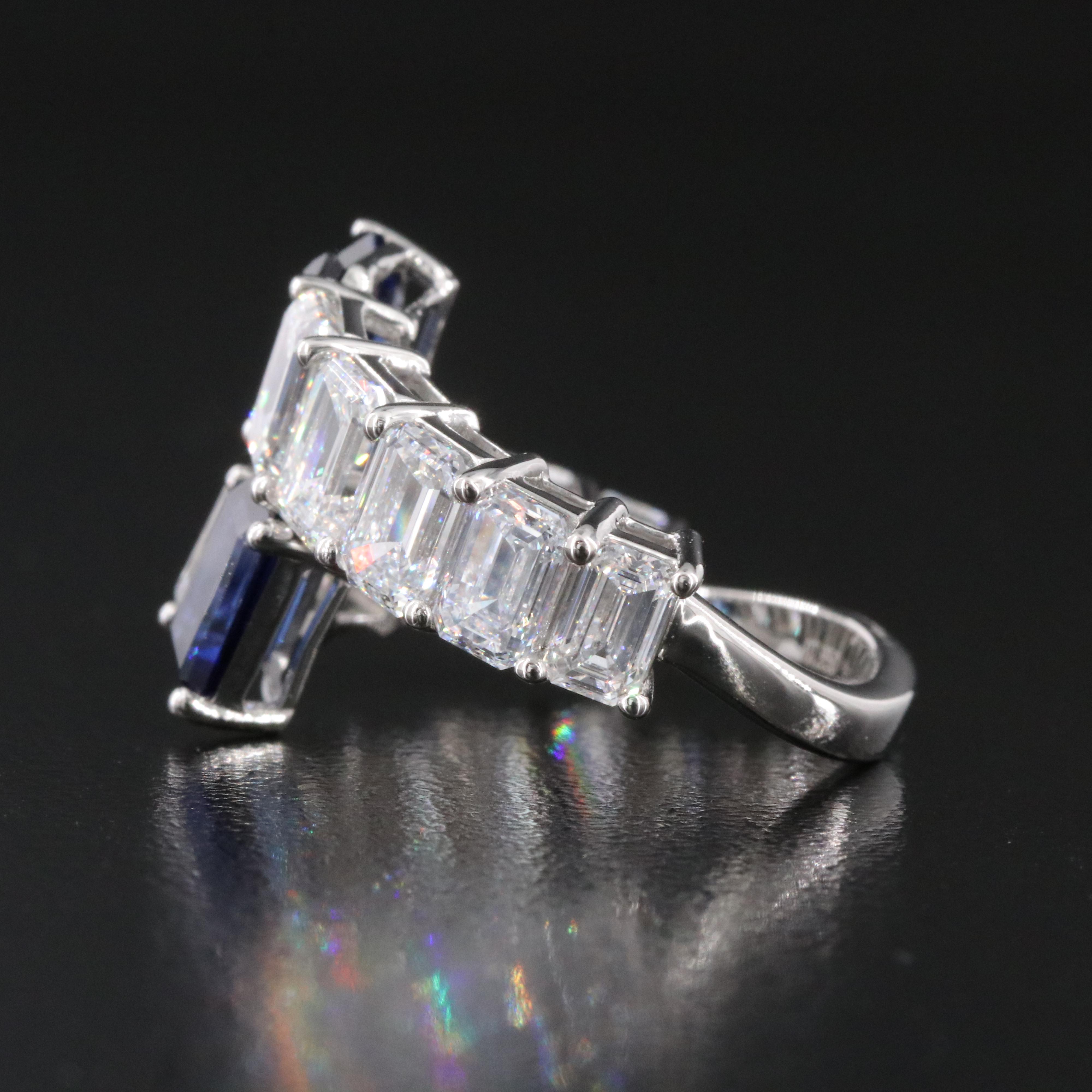 Platinum 2.44 CTW Sapphire and 5.25 CTW Lab Grown Diamond Ring