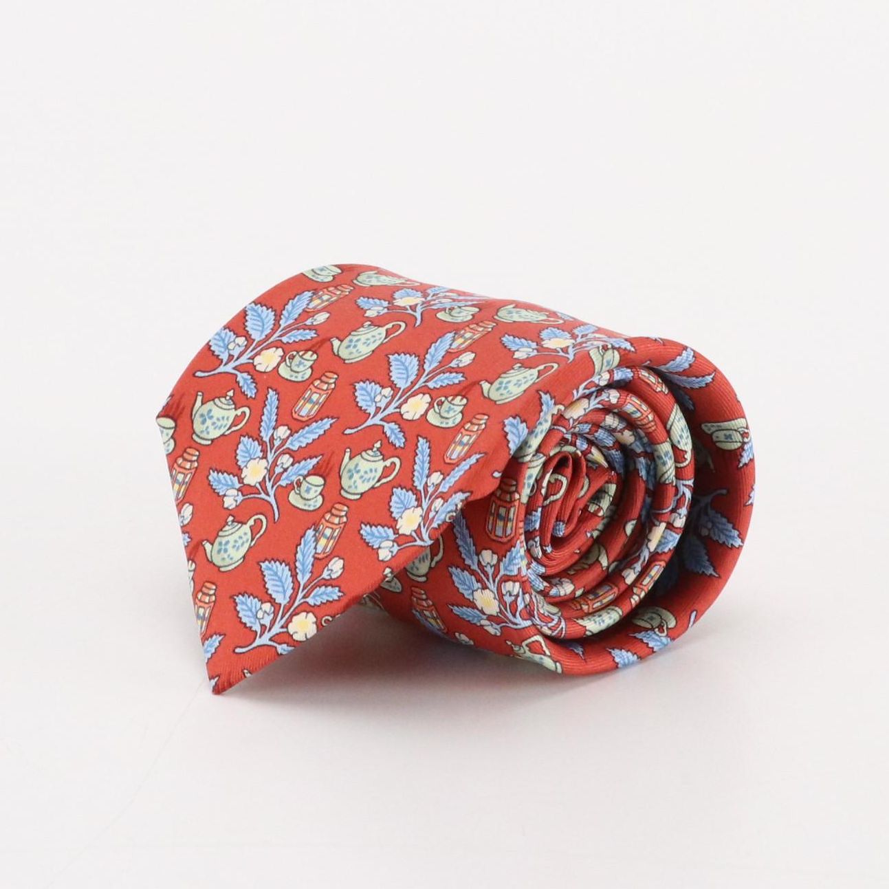 Hermès Floral Tea Set Motif Silk Twill Necktie
