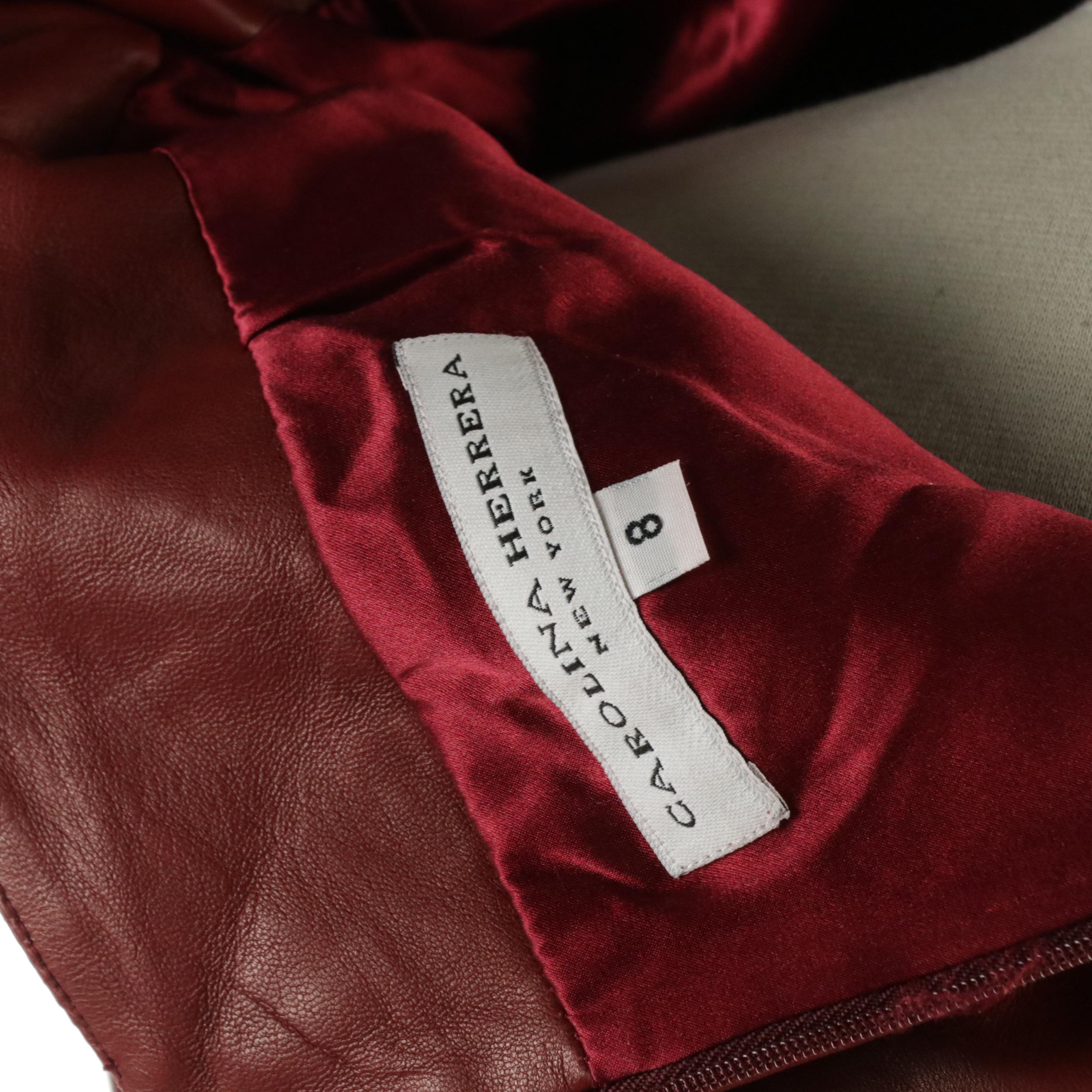 Carolina Herrera Burgundy Lambskin Leather Pencil Skirt