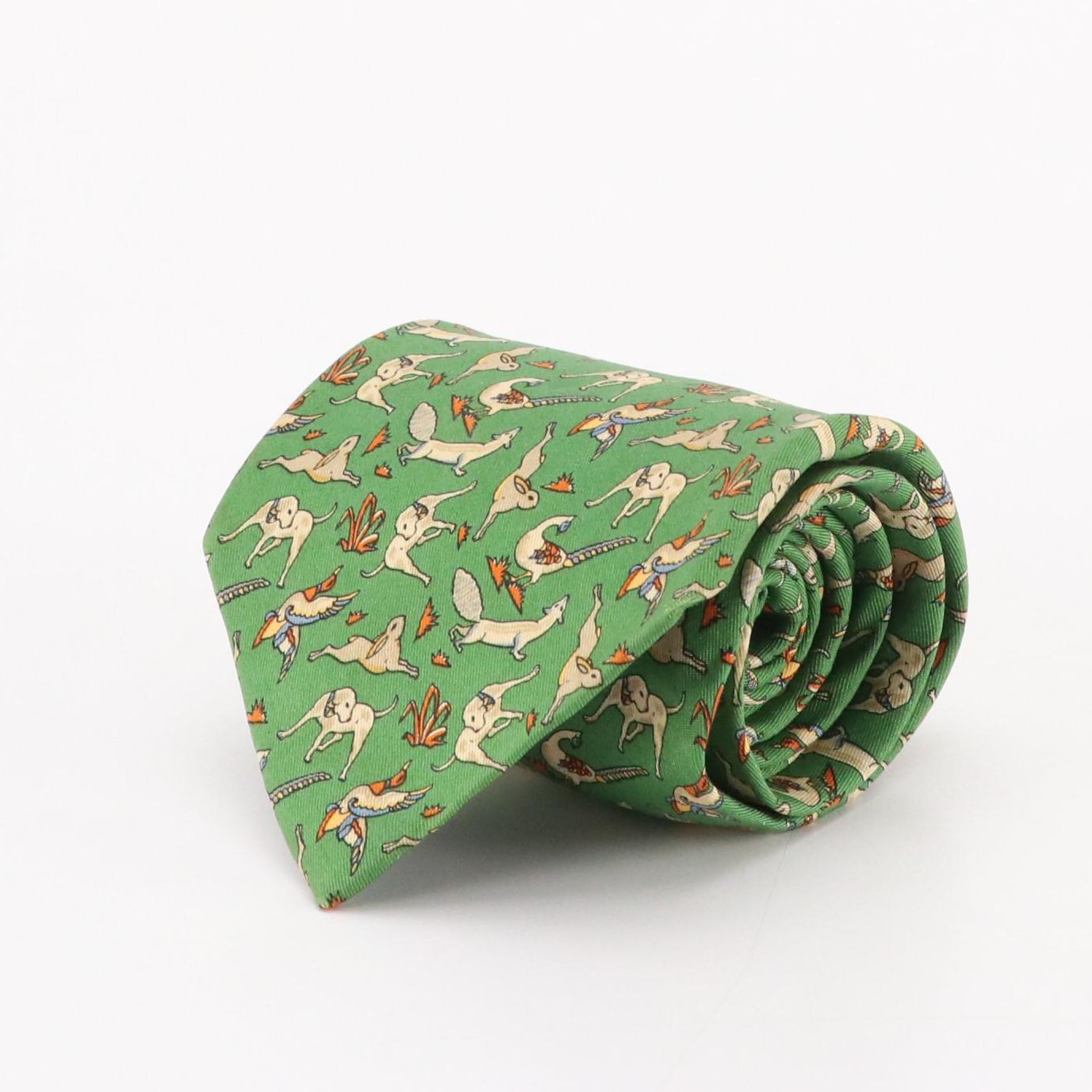 Salvatore Ferragamo Hunting Dog Motif Silk Twill Necktie