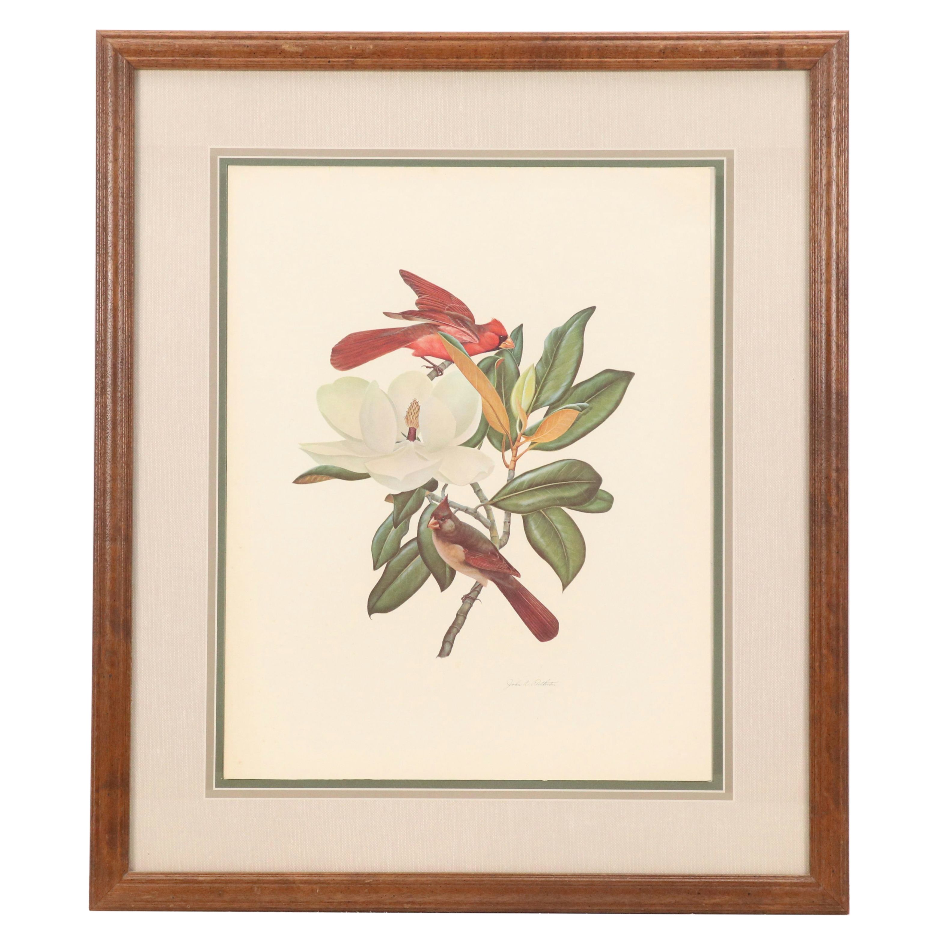 Offset Lithograph After John A. Ruthven of Cardinals and Flowers