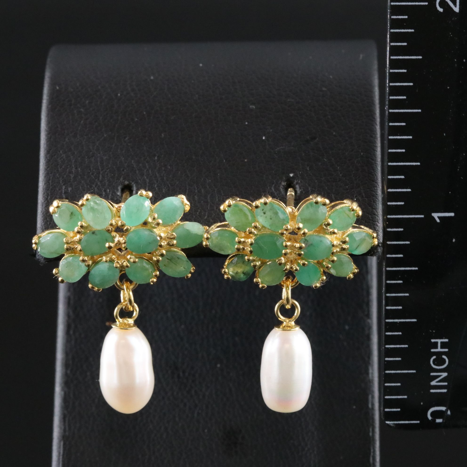 Sterling Emerald and Pearl Drop Earrings